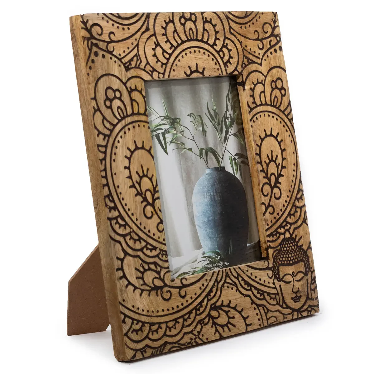 Cadre photo en bois de manguier Bouddha, noir, photo 13 × 18 cm - Ligne & Matière
