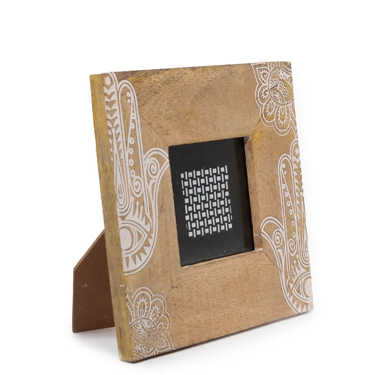 Cadre photo en bois de manguier main hamsa, blanc, photo 10 × 10 cm - Ligne & Matière