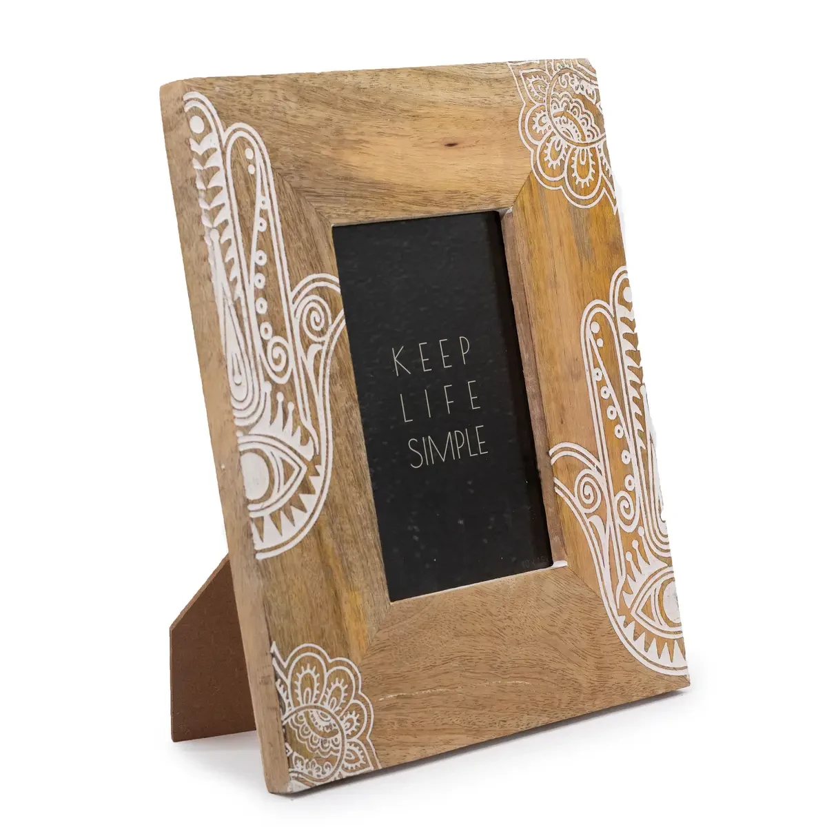 Cadre photo en bois de manguier main hamsa, blanc, photo 10 × 15 cm - Ligne & Matière