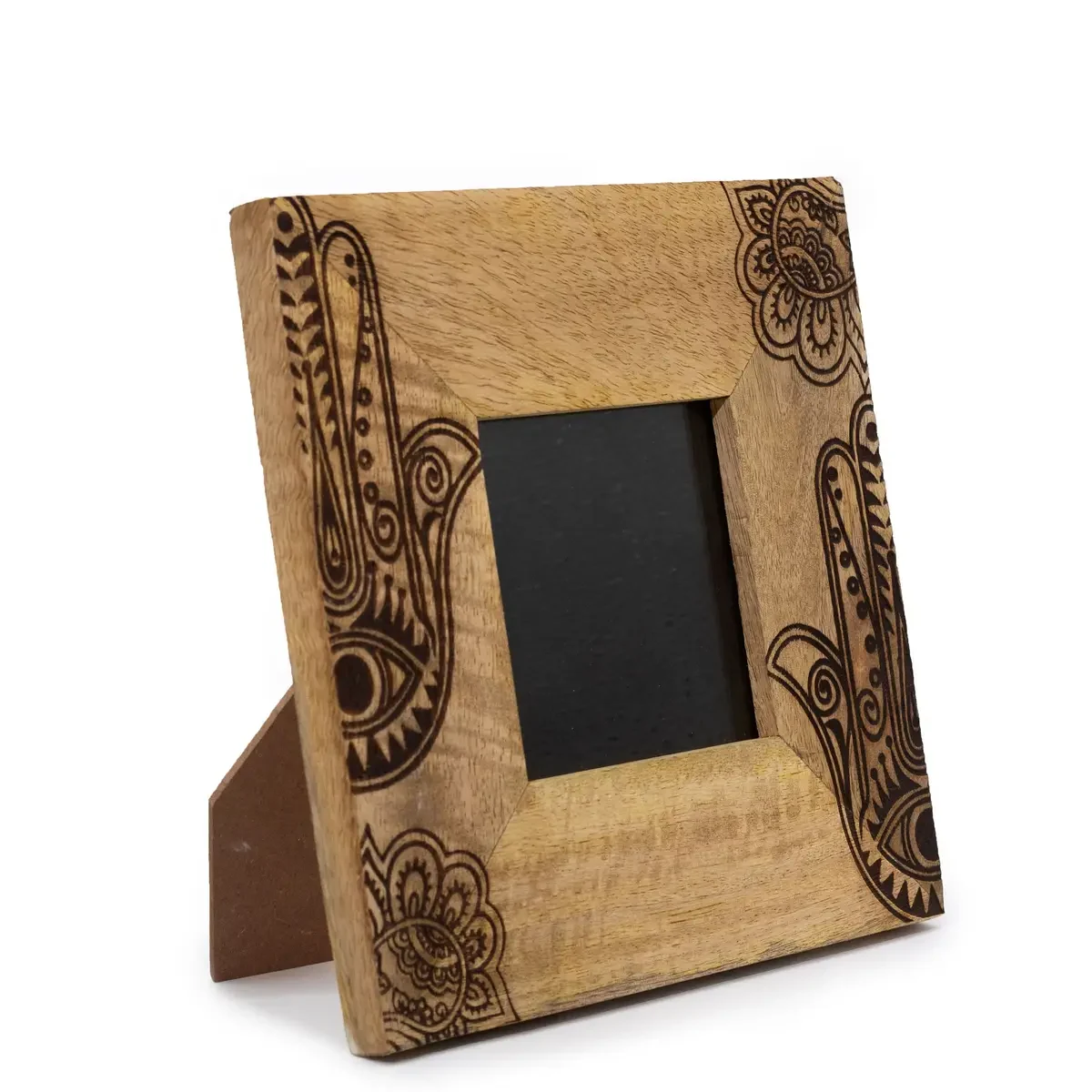 Cadre photo en bois de manguier main hamsa, noir, photo 10 × 10 cm - Ligne & Matière