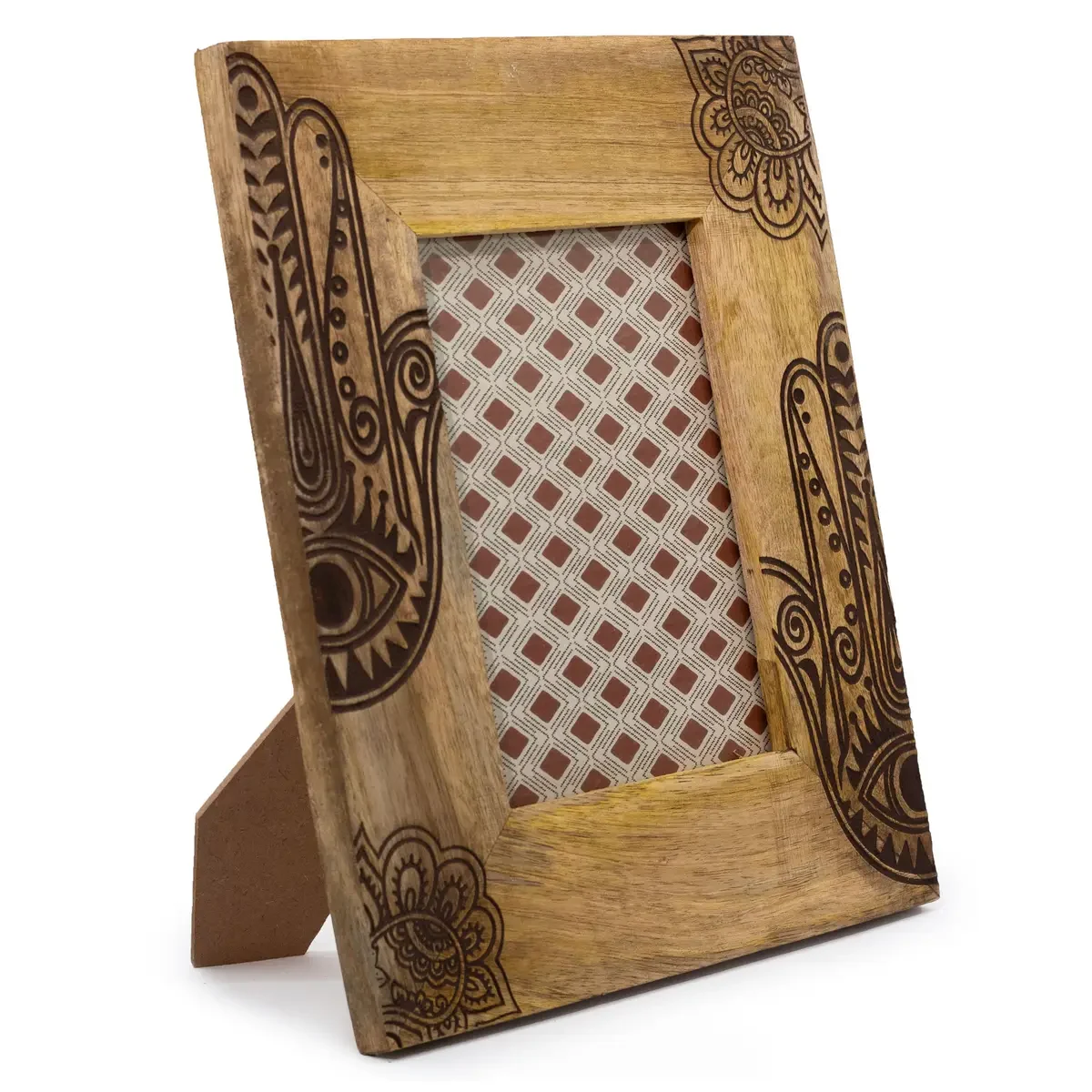 Cadre photo en bois de manguier main hamsa, noir, photo 13 × 18 cm - Ligne & Matière