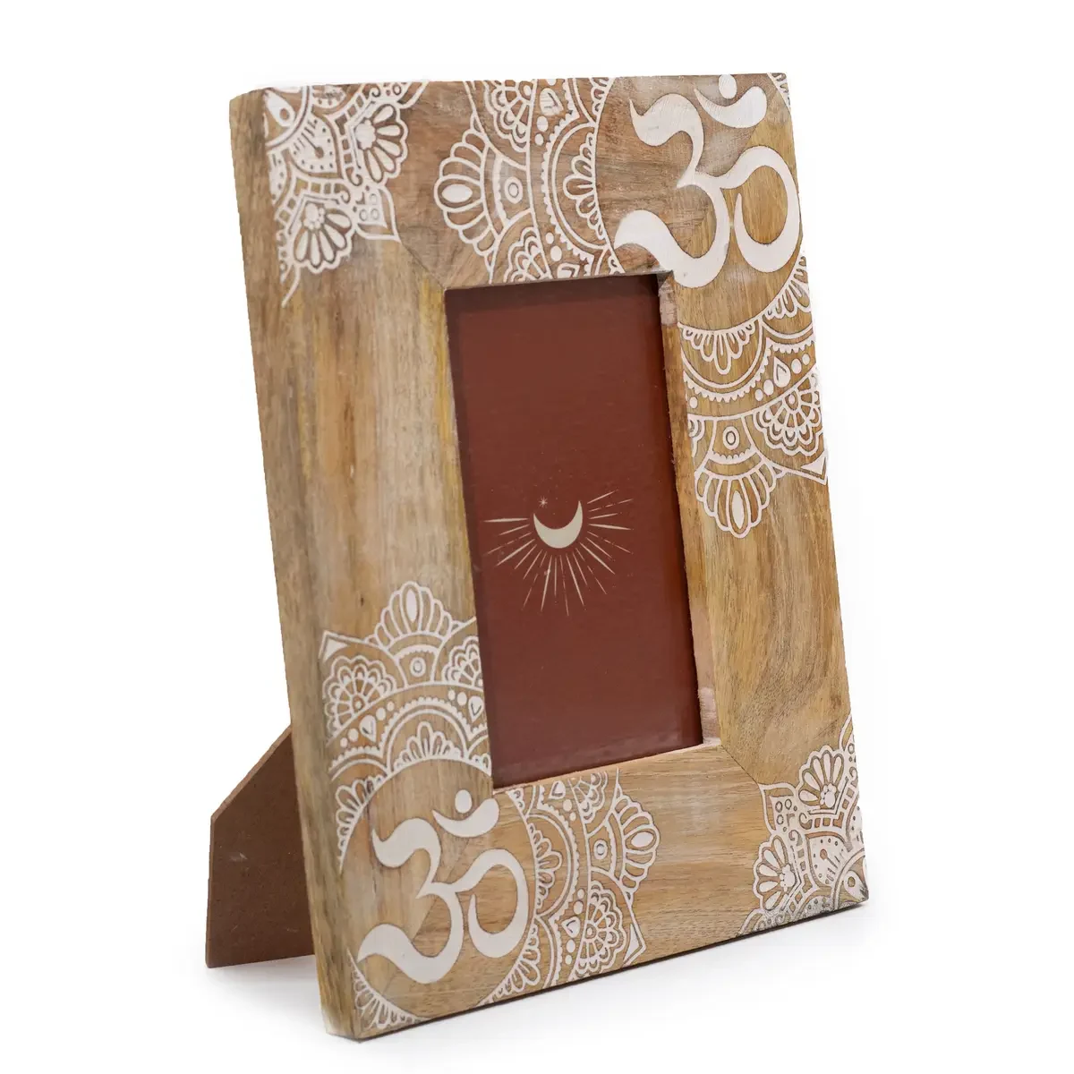 Cadre photo en bois de manguier mandala, blanc, photo 10 × 15 cm - Ligne & Matière