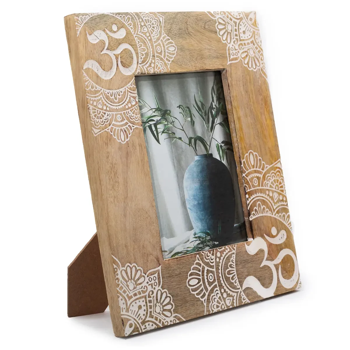 Cadre photo en bois de manguier mandala, blanc, photo 13 × 18 cm - Ligne & Matière