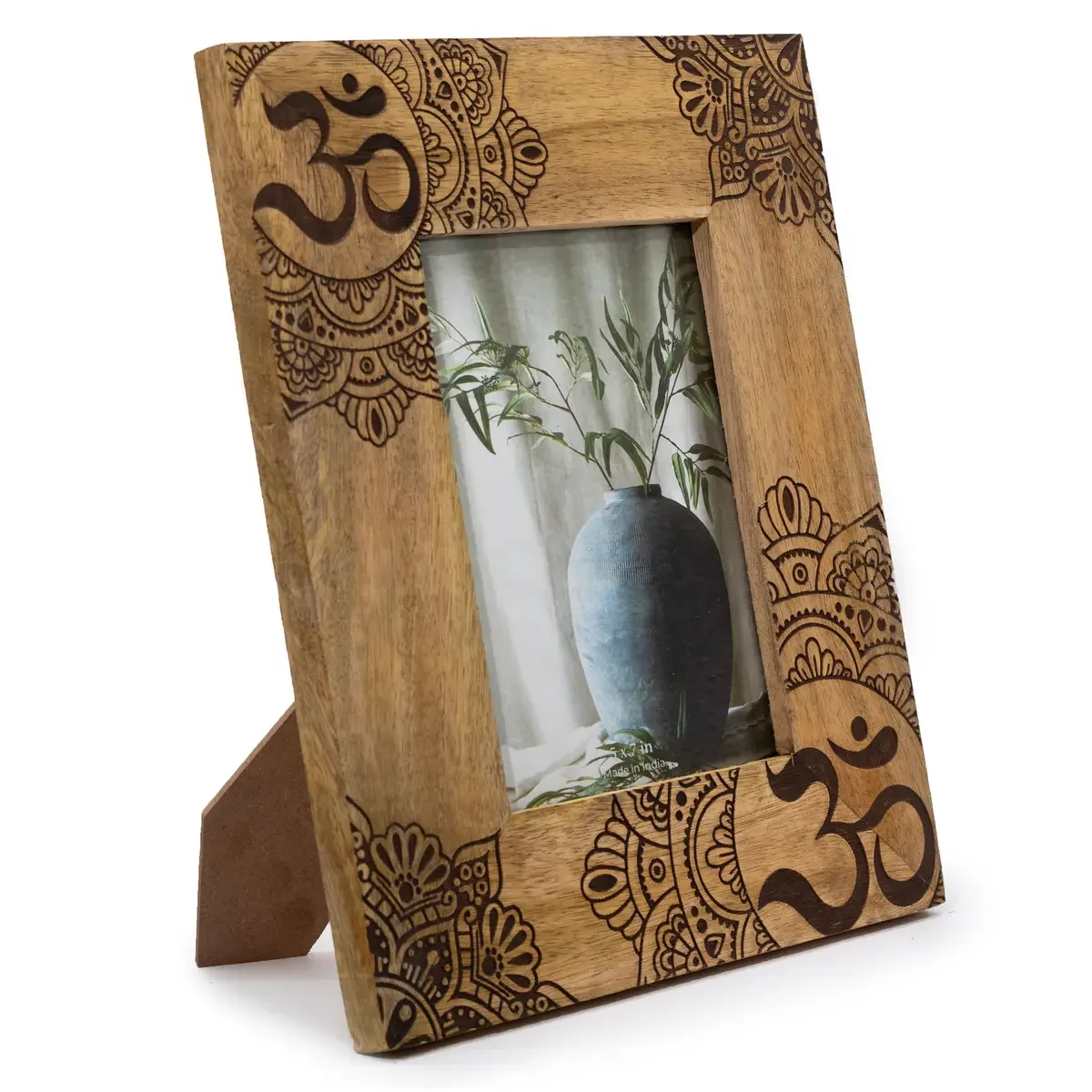 Cadre photo en bois de manguier mandala, noir, photo 13 × 18 cm - Ligne & Matière