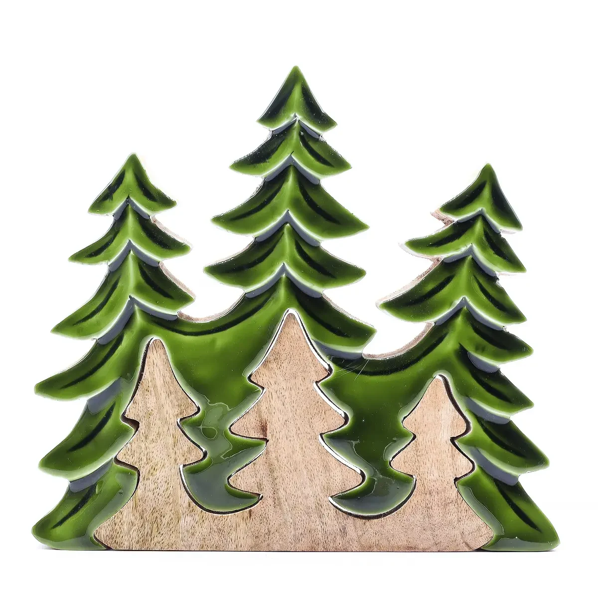 Décoration en bois de manguier, trois arbres, 20 × 23 cm - Ligne & Matière