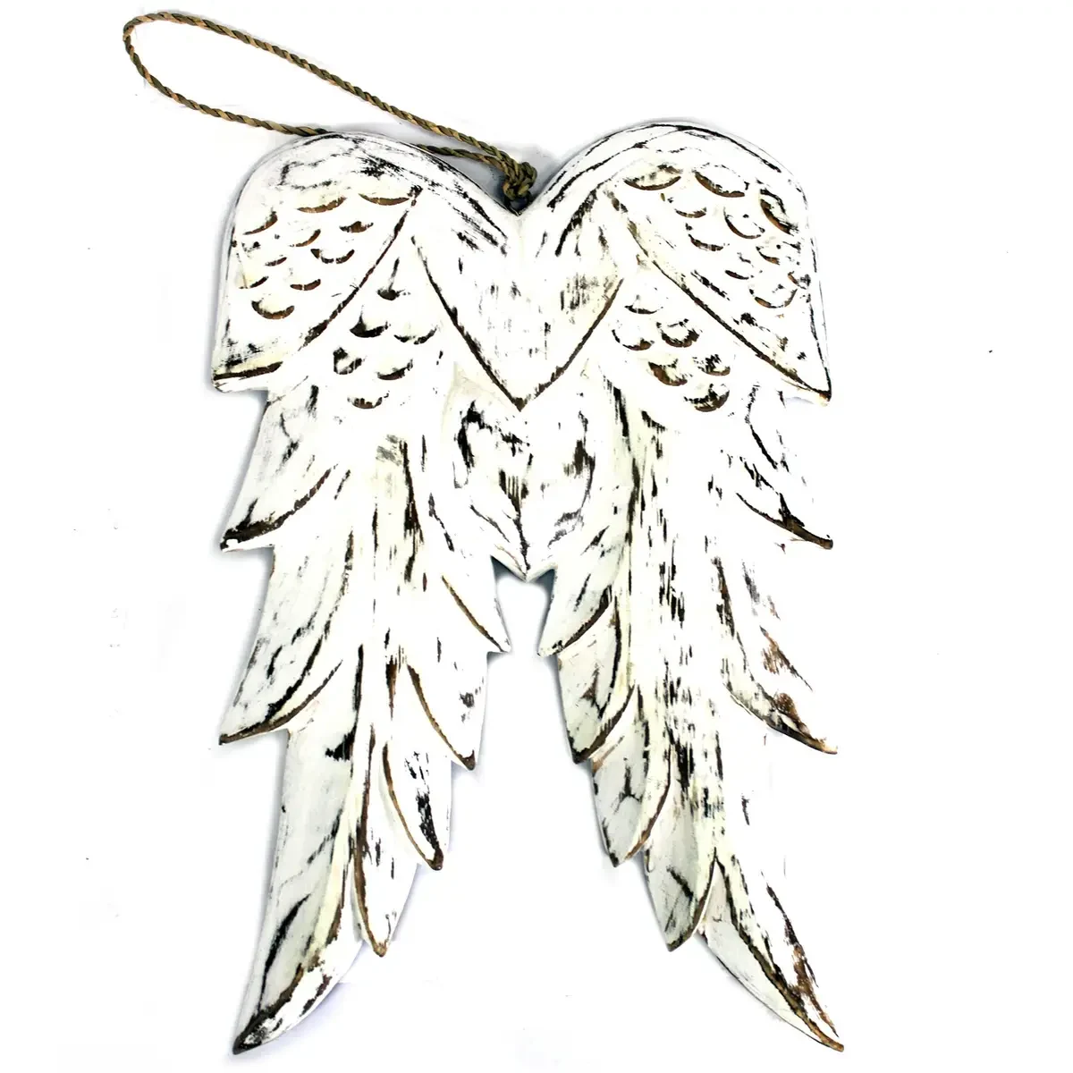 Décoration sculptée en bois blanc, deux ailes d'ange, 31 cm - Ligne & Matière