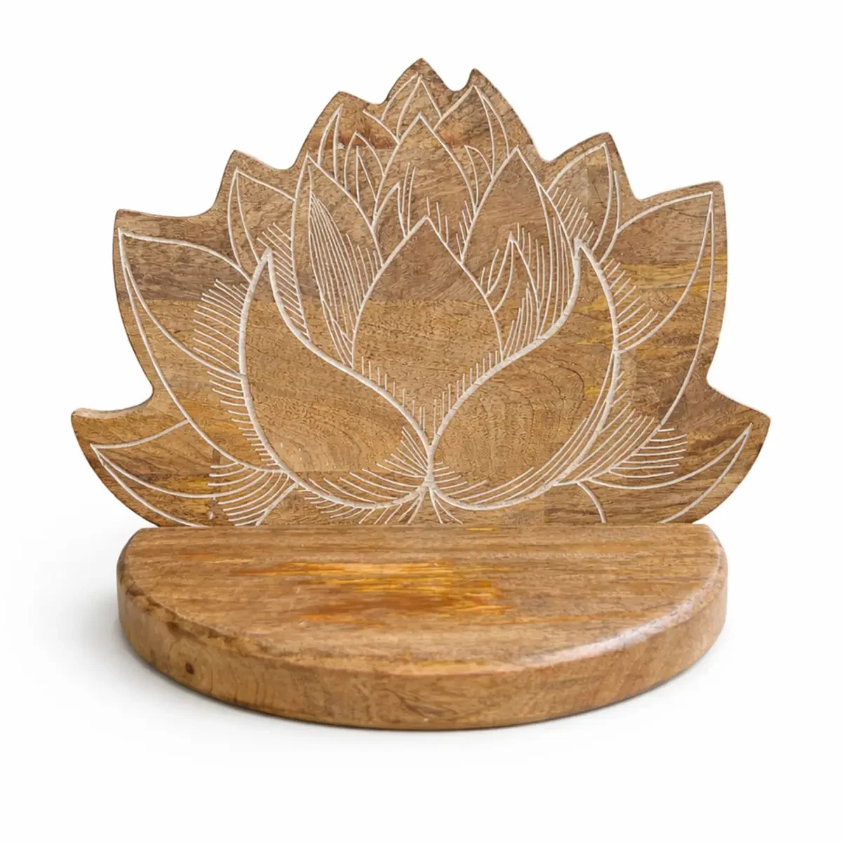 Étagère murale en bois de manguier, lotus, finition blanche - Ligne & Matière