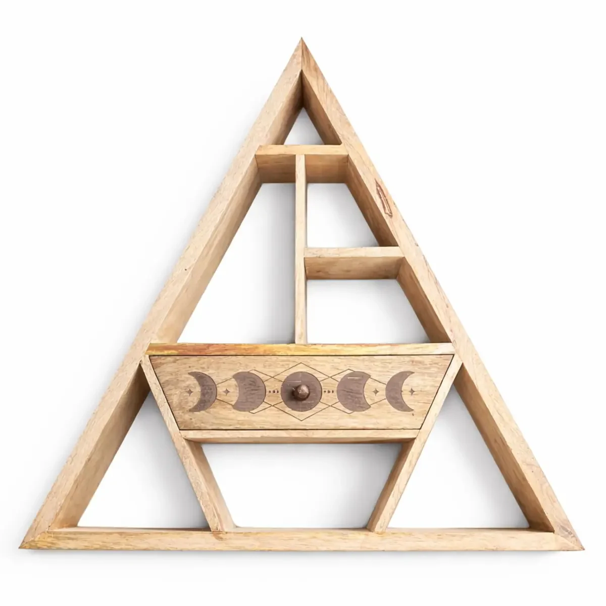 Étagère murale en bois de manguier, triangle avec tiroir - Ligne & Matière