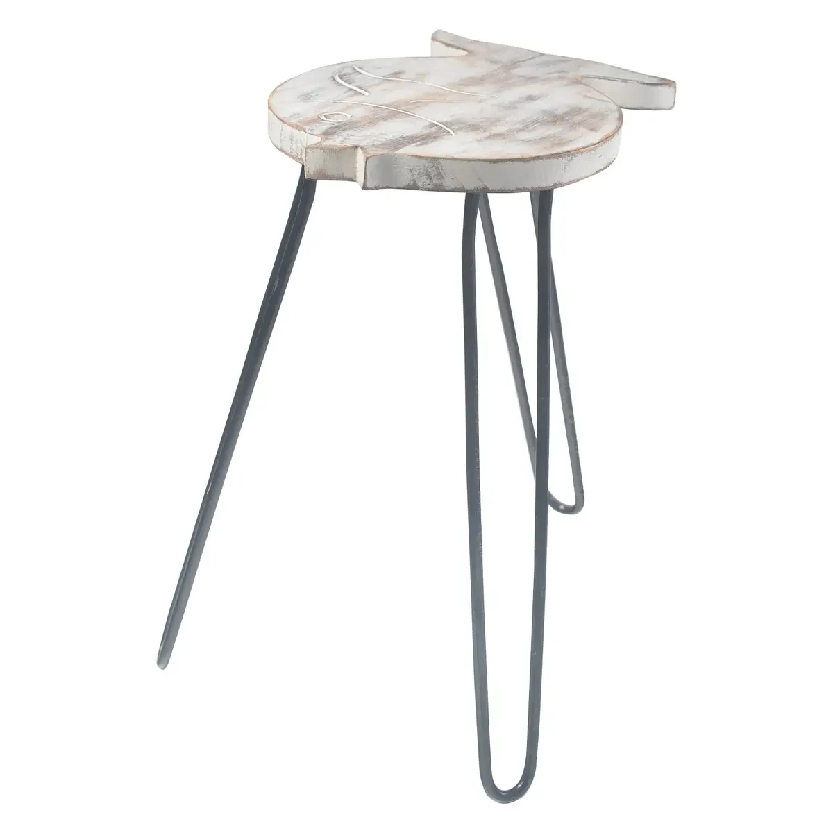 Support de plantes en bois d'albasia, forme poisson, blanc patiné - Ligne & Matière