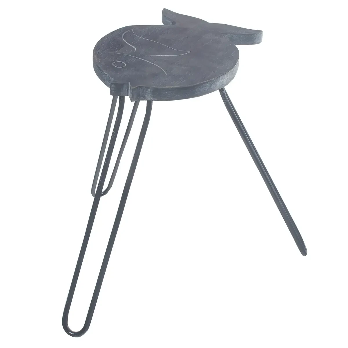 Support de plantes en bois d'albasia, forme poisson, gris patiné - Ligne & Matière