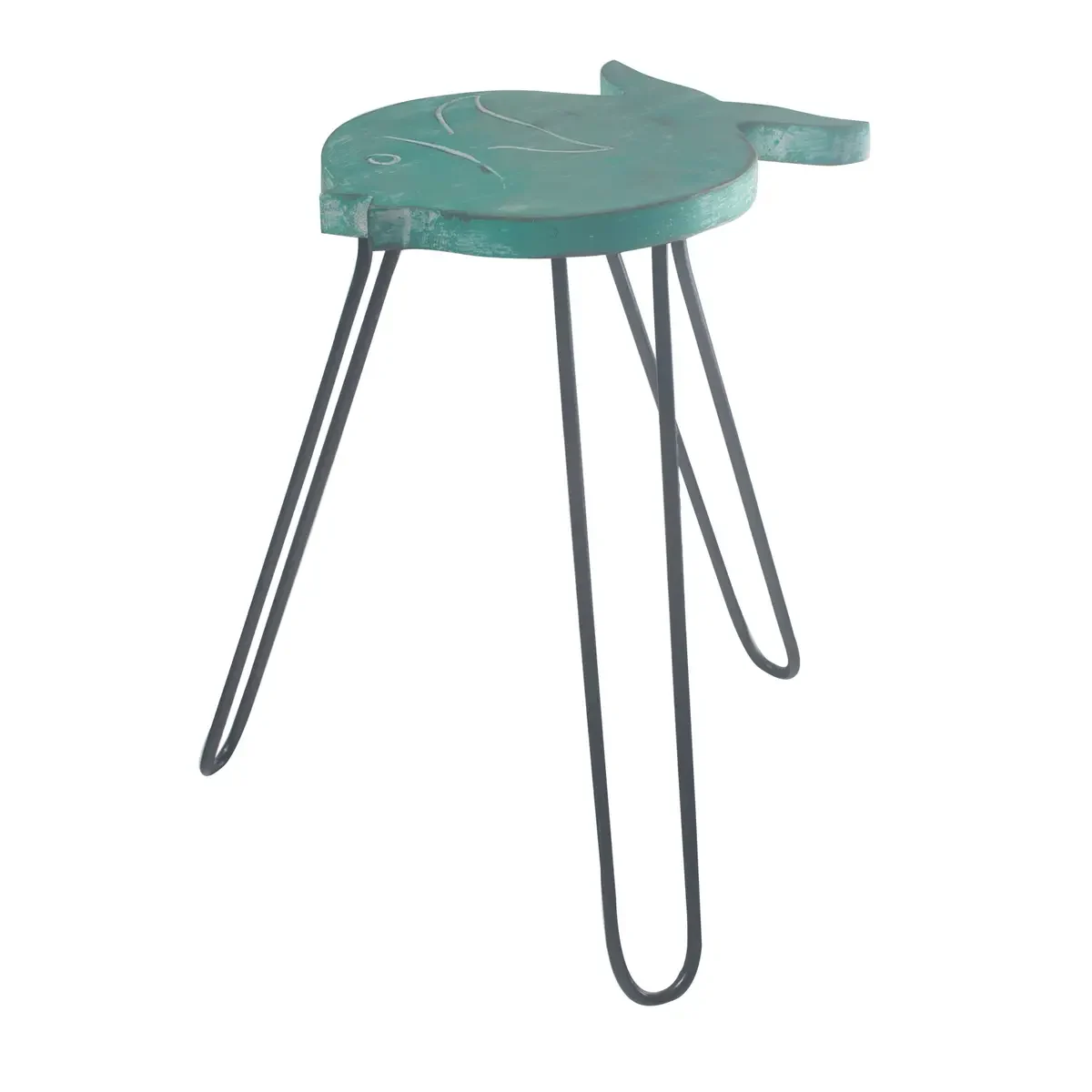 Support de plantes en bois d'albasia, forme poisson, turquoise - Ligne & Matière