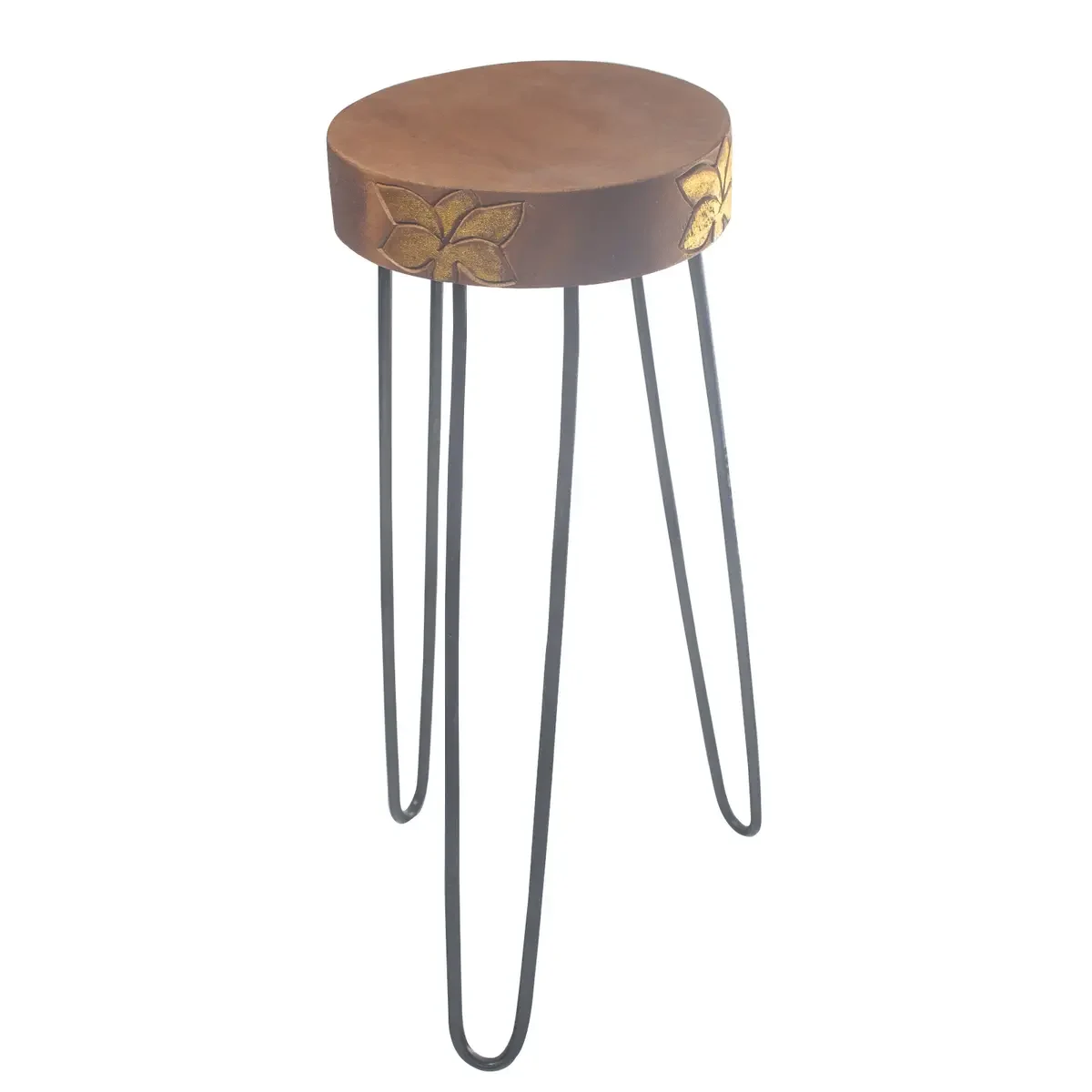 Support de plantes en bois d'albasia, naturel et doré - Ligne & Matière