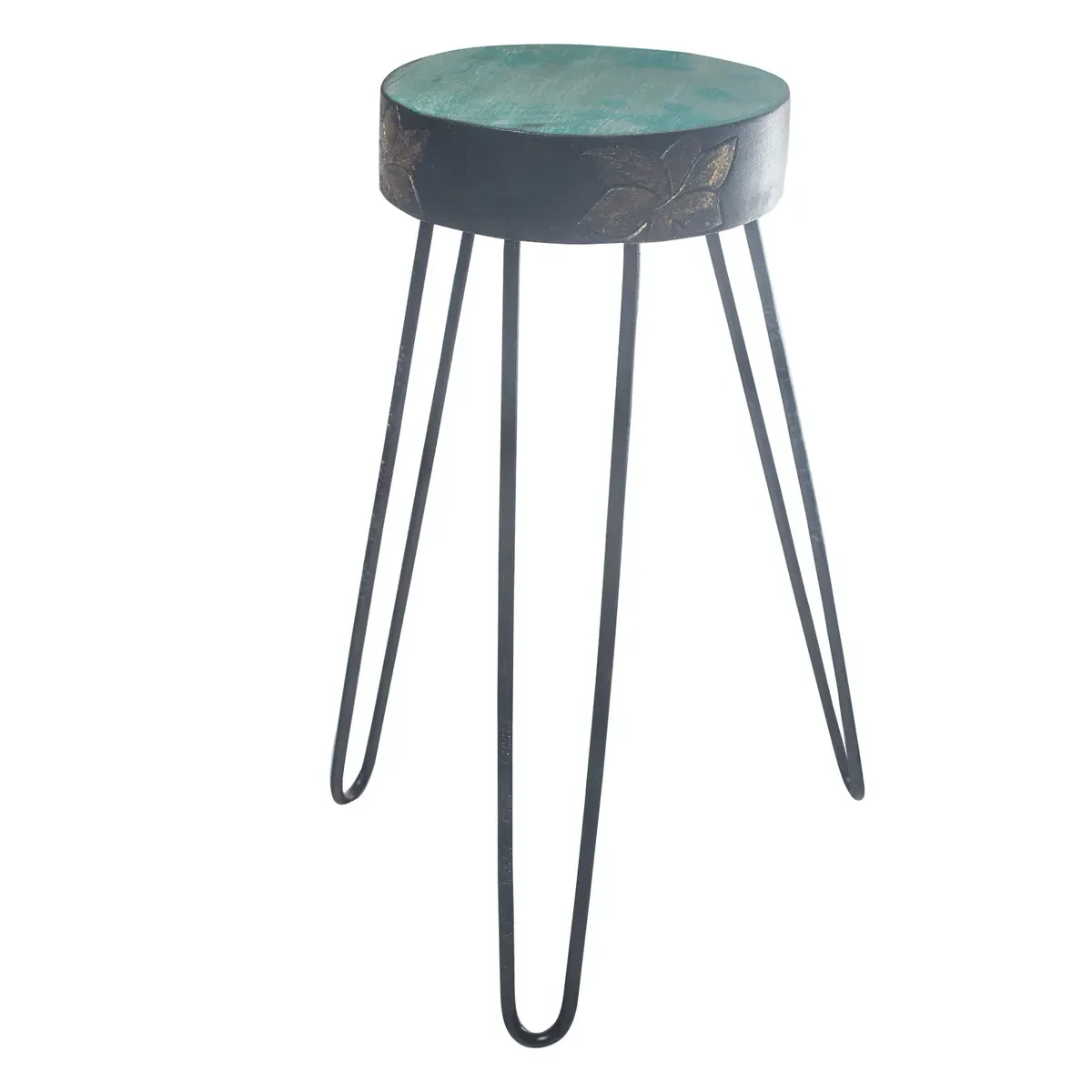 Support de plantes en bois d'albasia, turquoise et doré - Ligne & Matière