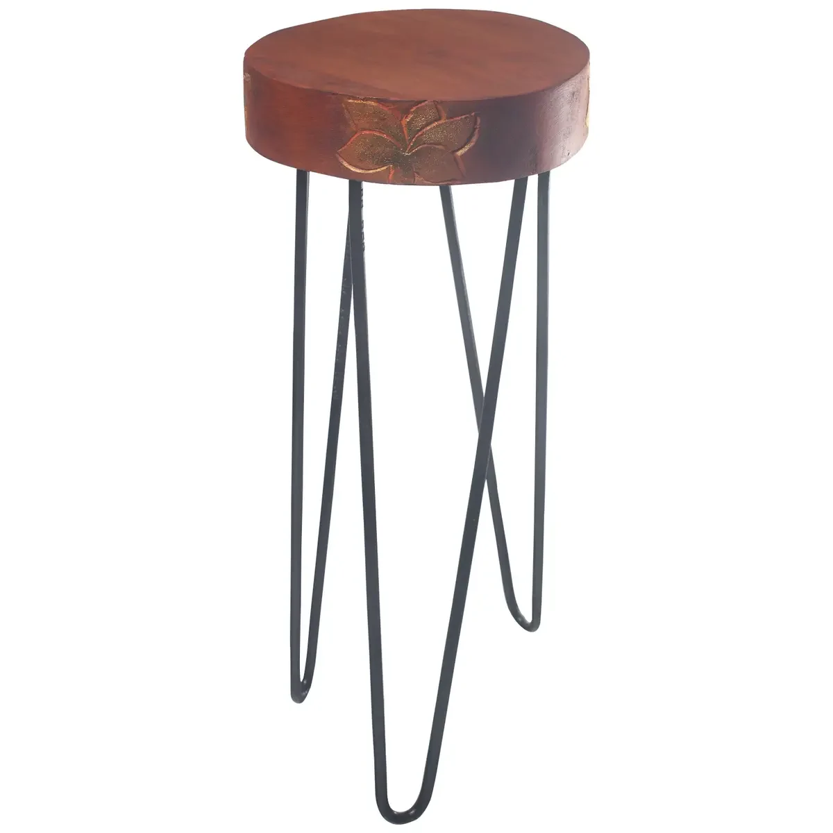 Support pour plante en bois d'albasia, terracotta et détails noirs - Ligne & Matière
