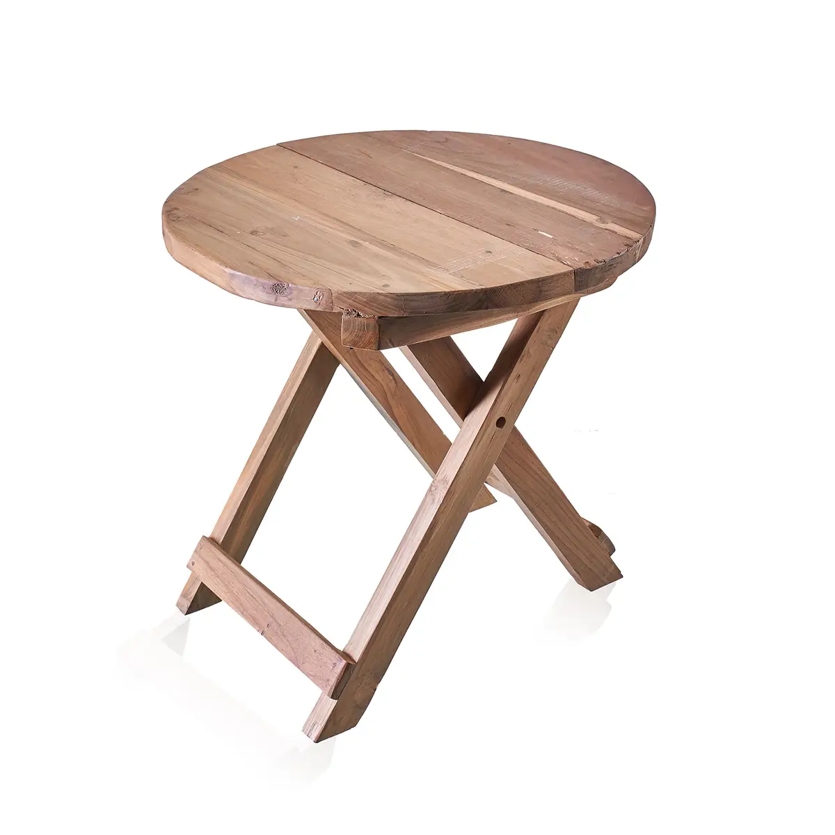 Table basse ronde pliante en teck recyclé — 50 × 50 cm - Ligne & Matière