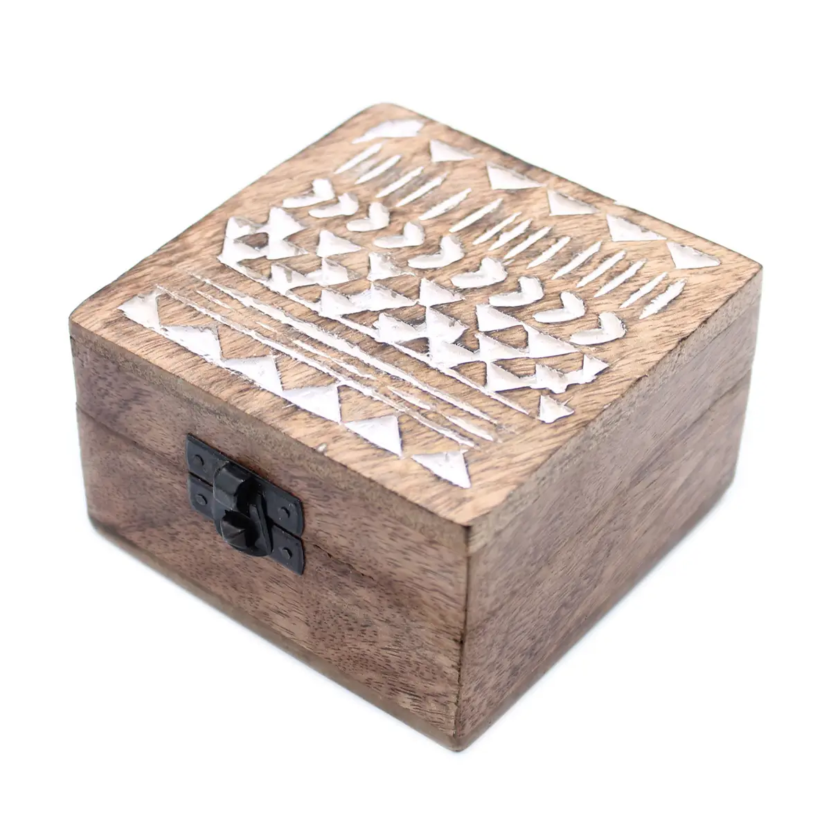 Boîte en bois blanchi — motif aztèque, format 4 × 4 - Photo 1