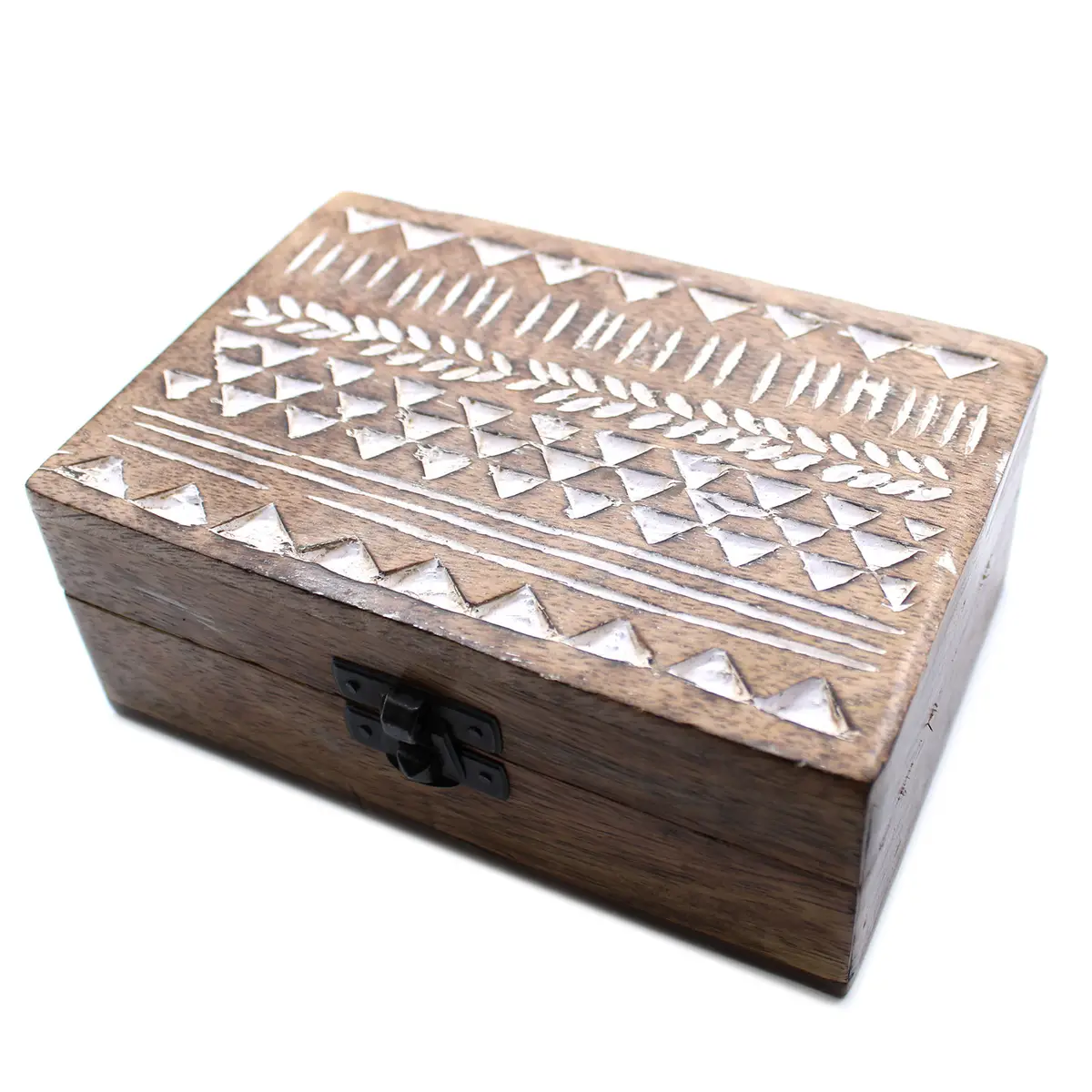 Boîte en bois blanchi — motif aztèque, format 6 × 4 - Photo 1