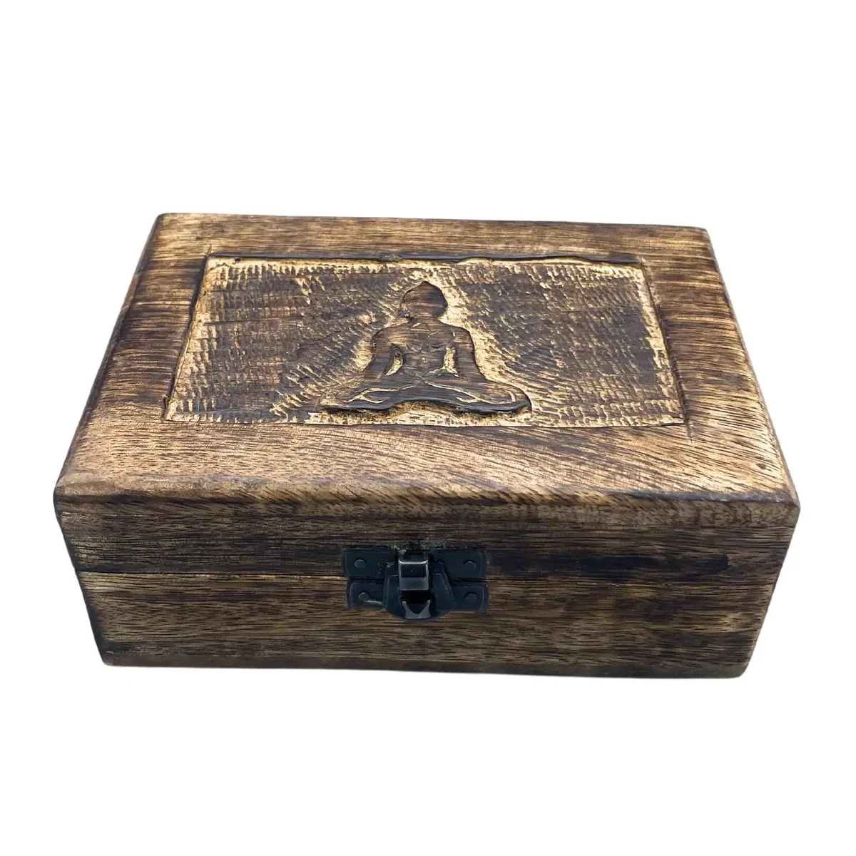 Boîte rectangulaire en bois de manguier, motif Bouddha, 15 cm - Maison douce