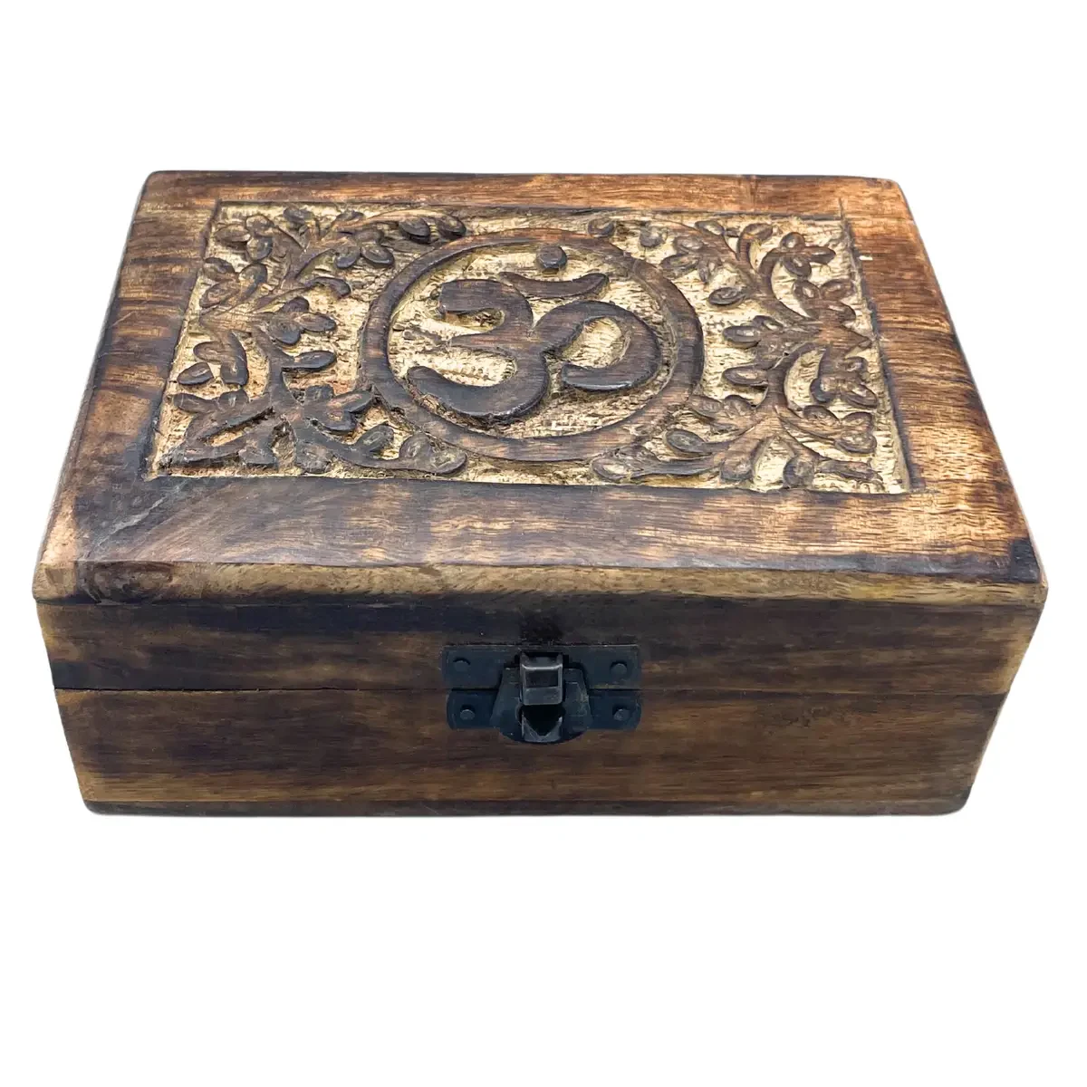 Boîte rectangulaire en bois de manguier, motif Om, 15 cm - Maison douce
