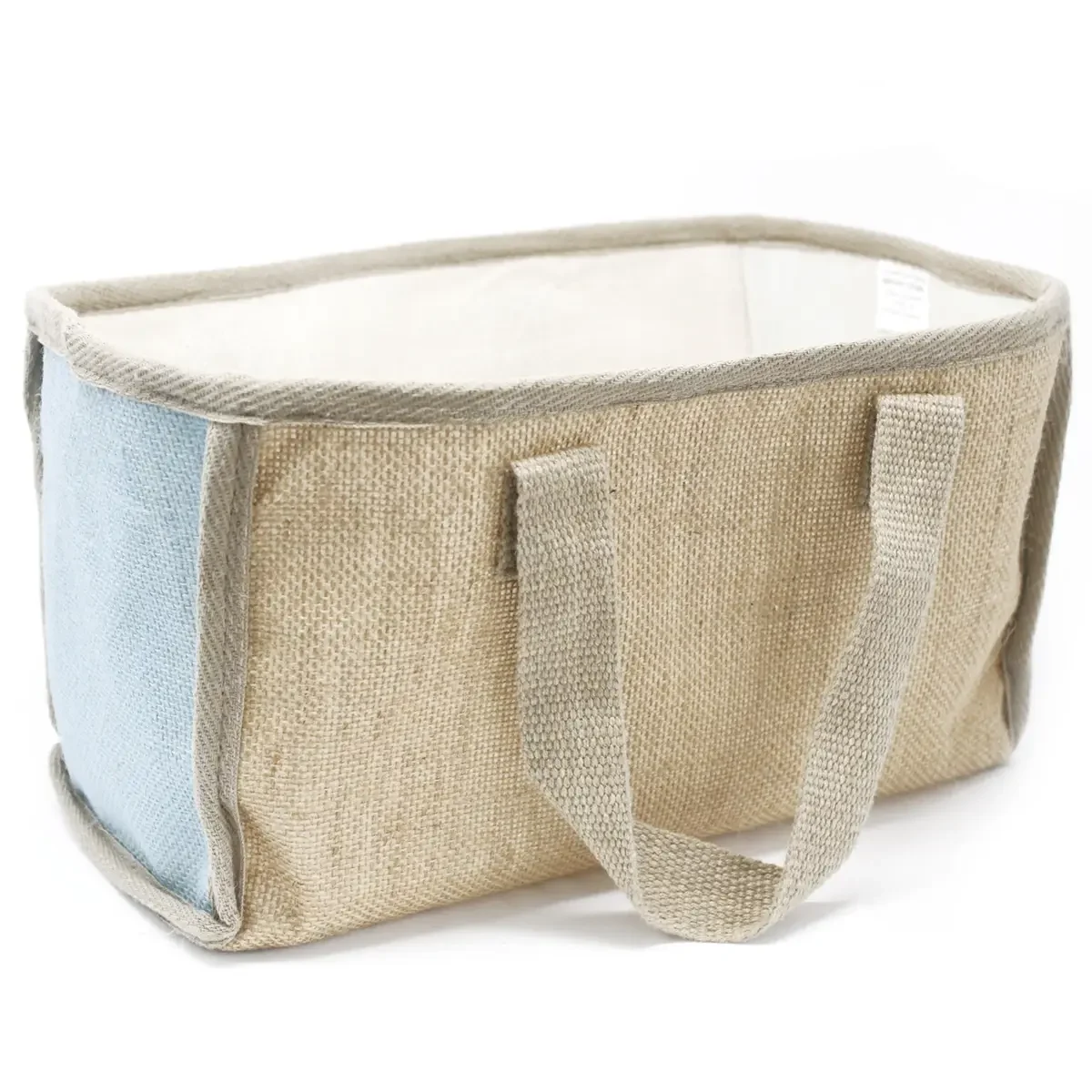 Panier à anses en jute et coton, bleu canard, 33 × 18 × 20 cm - Maison douce