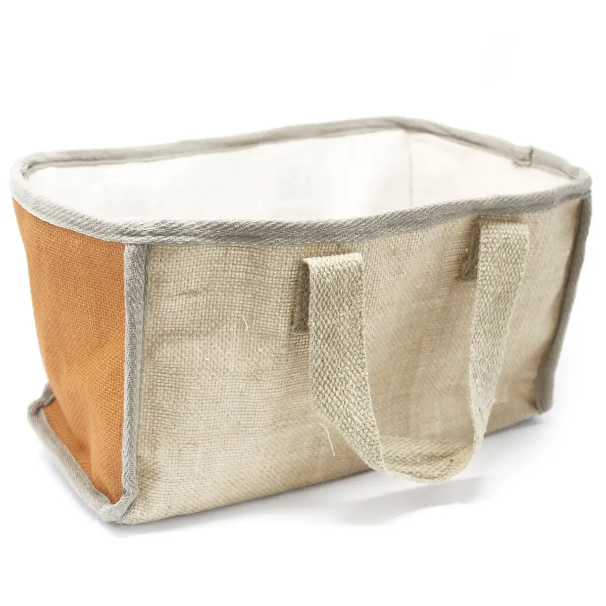 Panier à anses en jute et coton, jaune curcuma, 33 × 18 × 20 cm - Maison douce