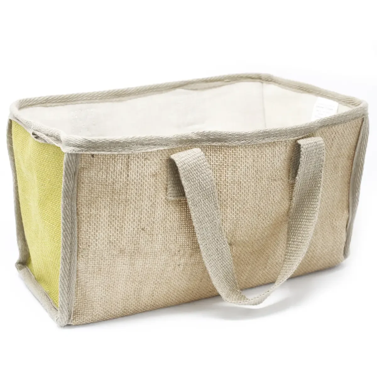 Panier à anses en jute et coton, vert olive, 33 × 18 × 20 cm - Maison douce