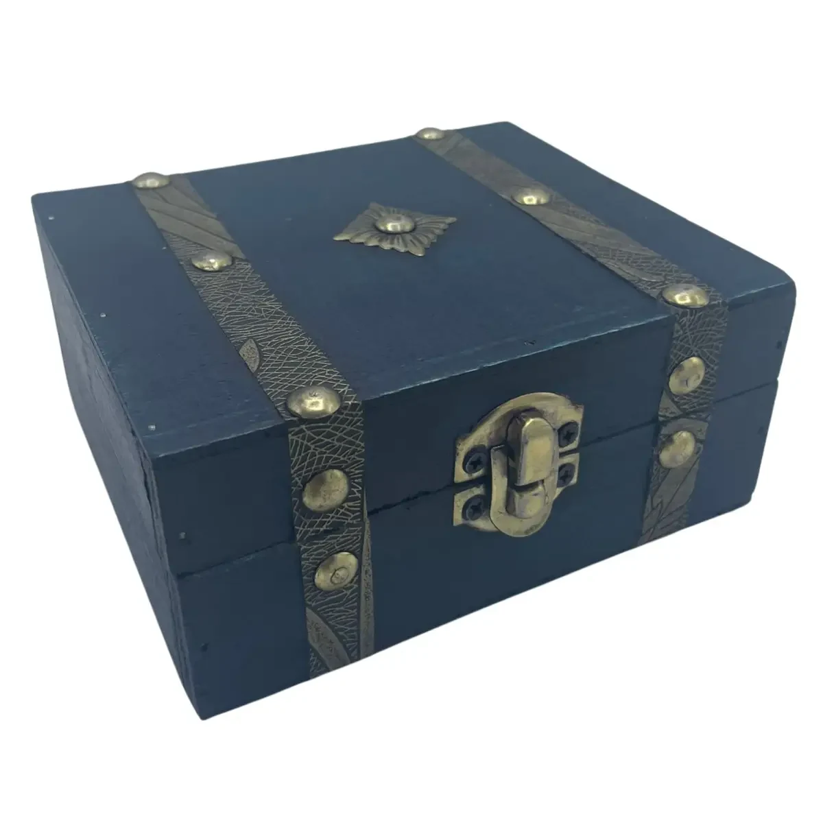 Rangement vintage, coffret carré bleu canard - Maison douce