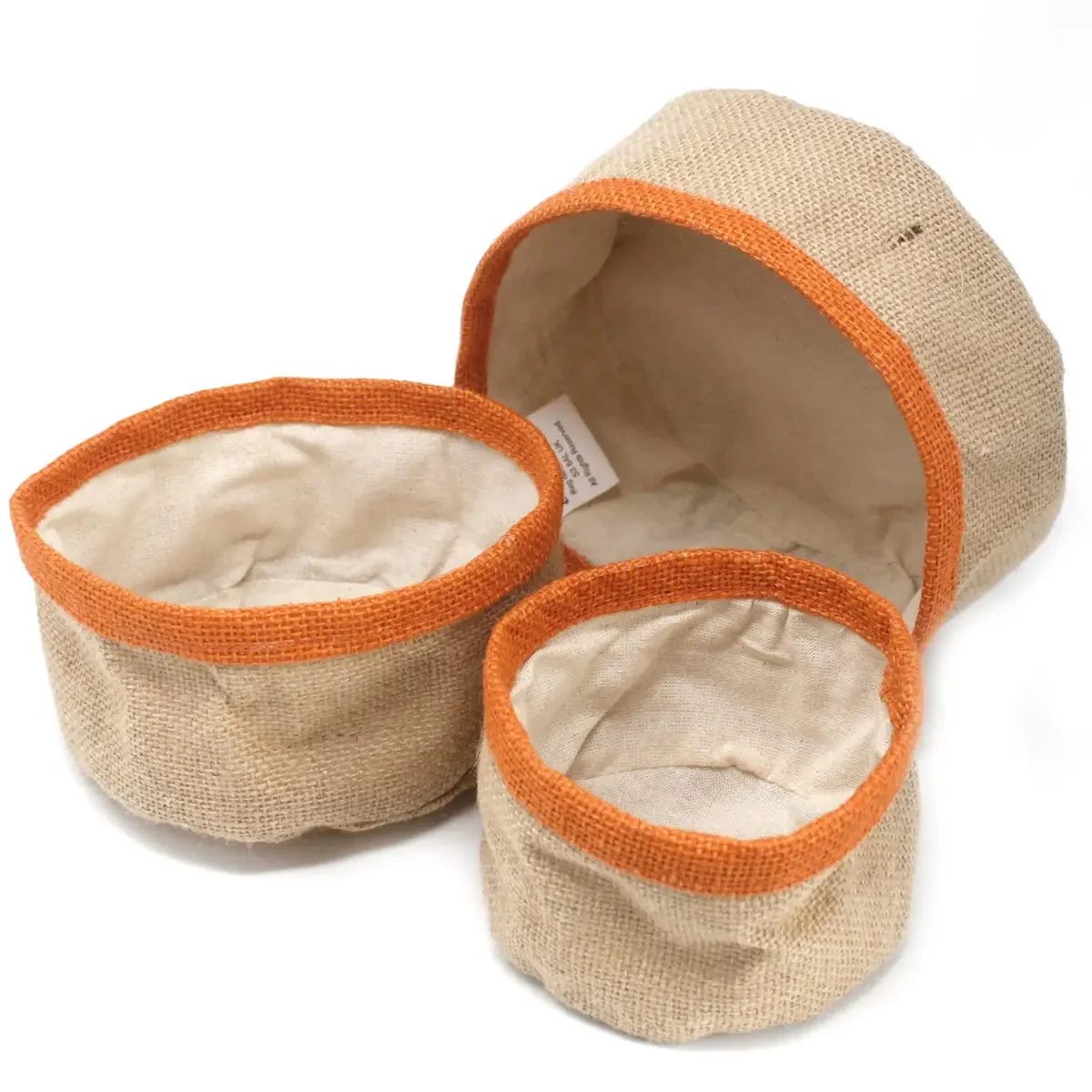 Trio de petits paniers en jute et coton, jaune curcuma - Maison douce