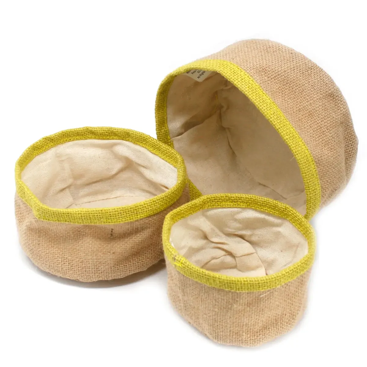 Trio de petits paniers en jute et coton, vert olive - Maison douce