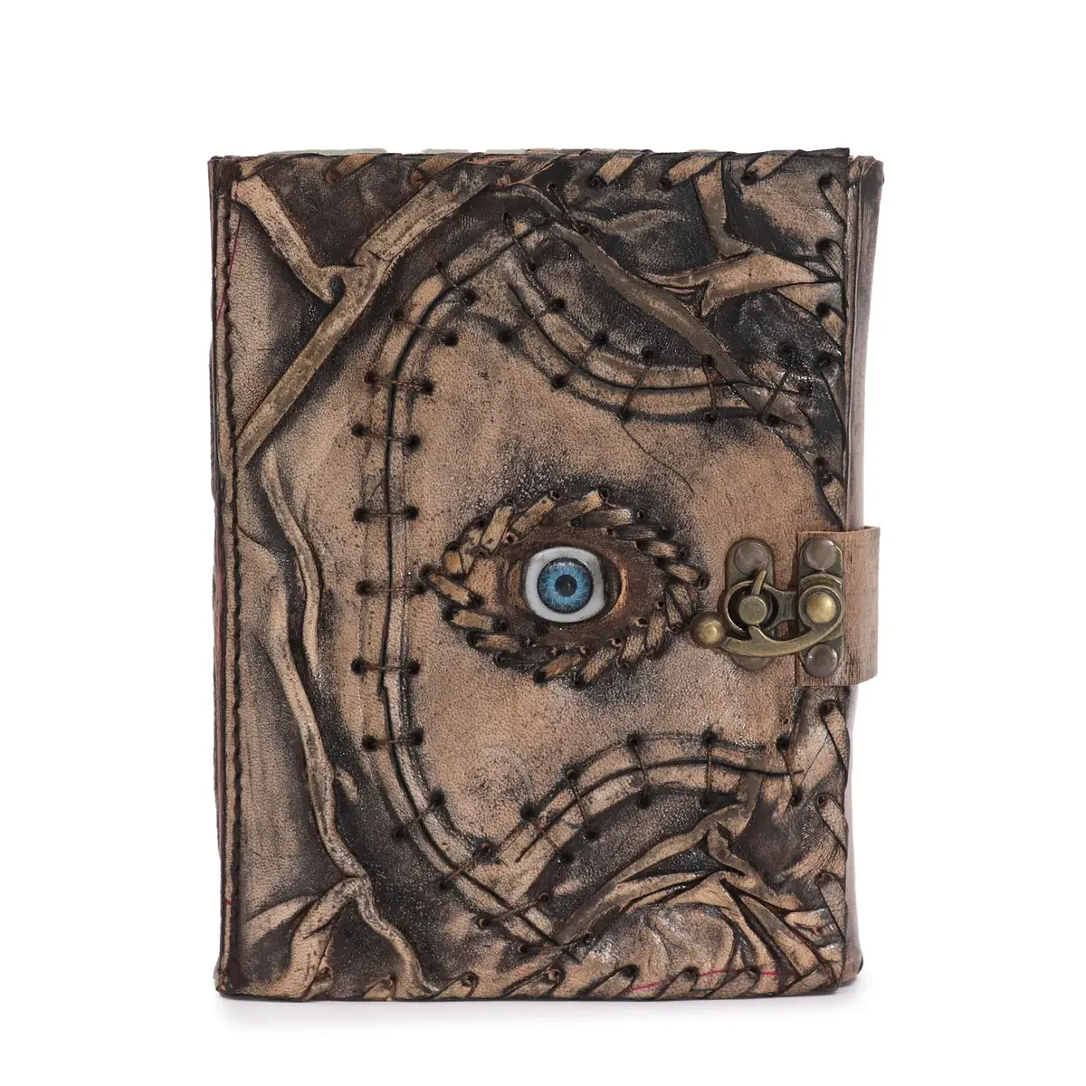 Carnet en cuir brun à motif œil, 17 × 12,5 cm - Pause Papier