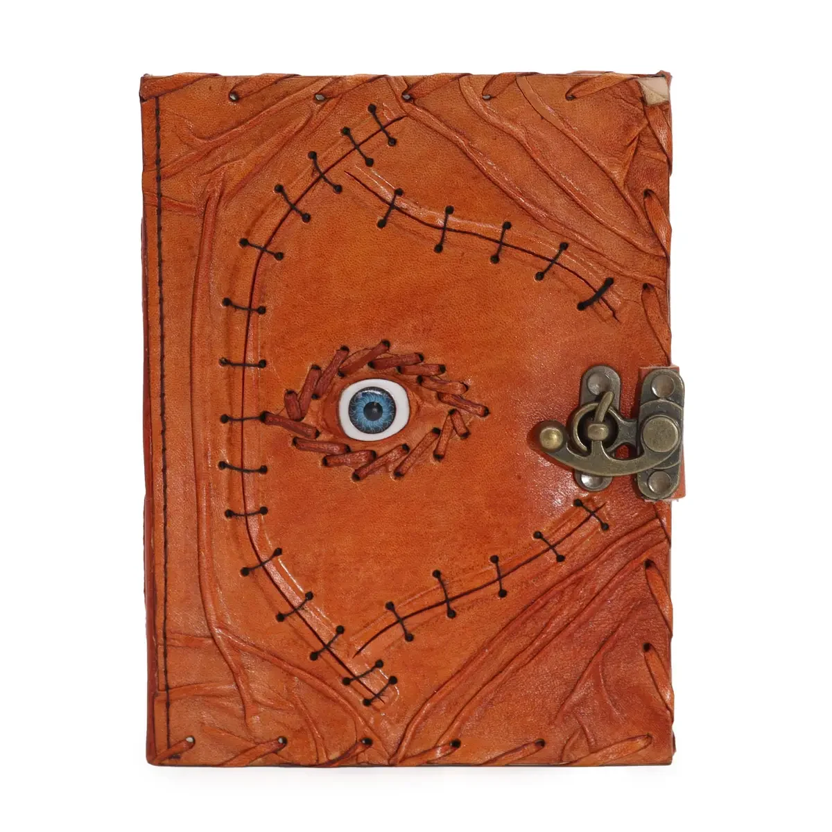 Carnet en cuir brun clair à motif œil, 20 × 15 cm - Pause Papier