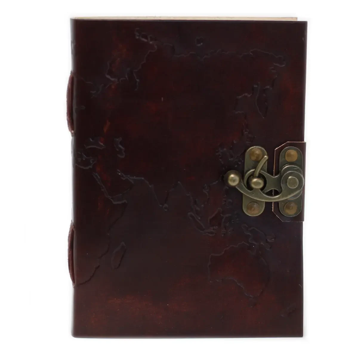 Carnet en cuir carte du monde, 18 × 13 cm - Pause Papier