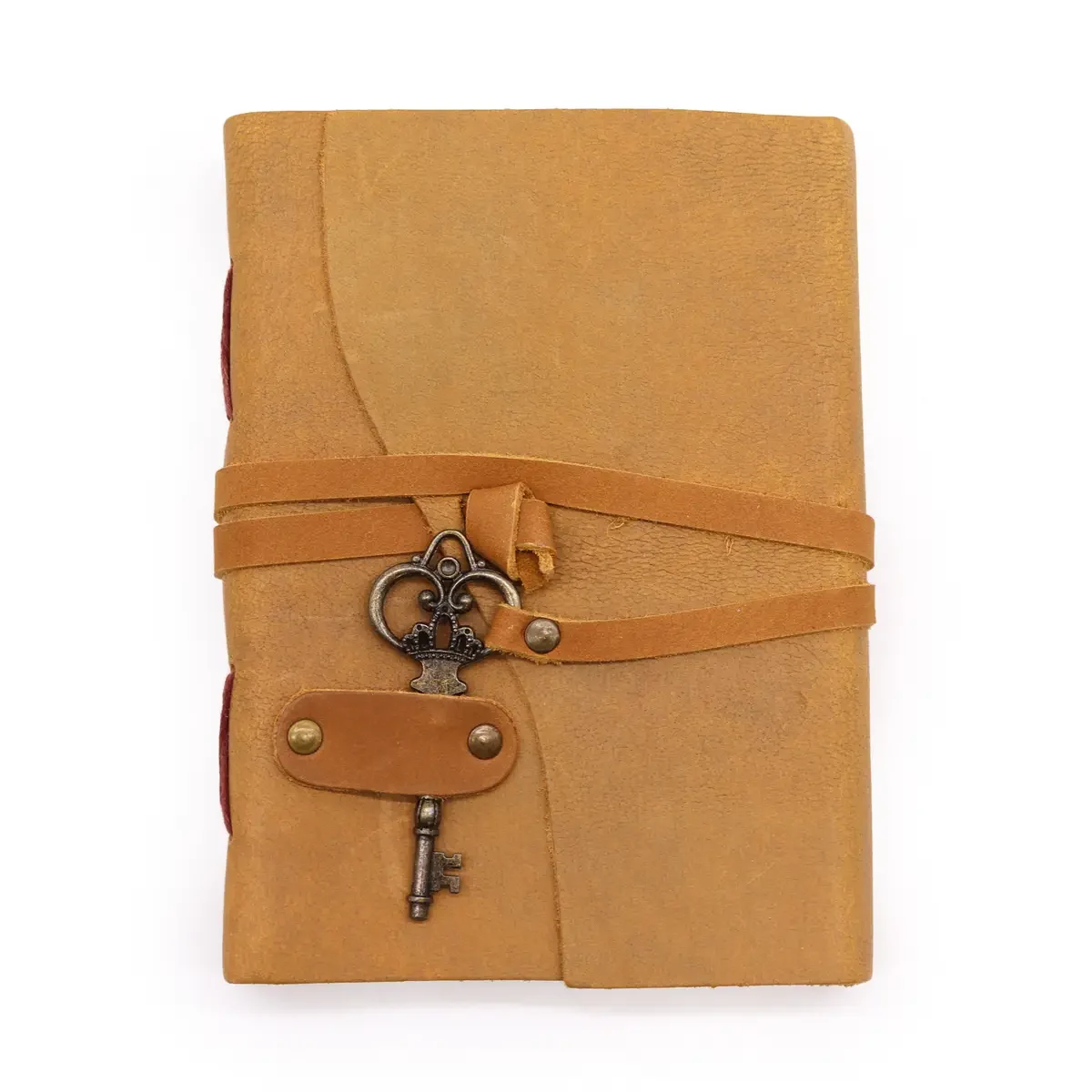 Carnet en cuir cuir huilé brun et clé, 13 × 18 cm - Pause Papier