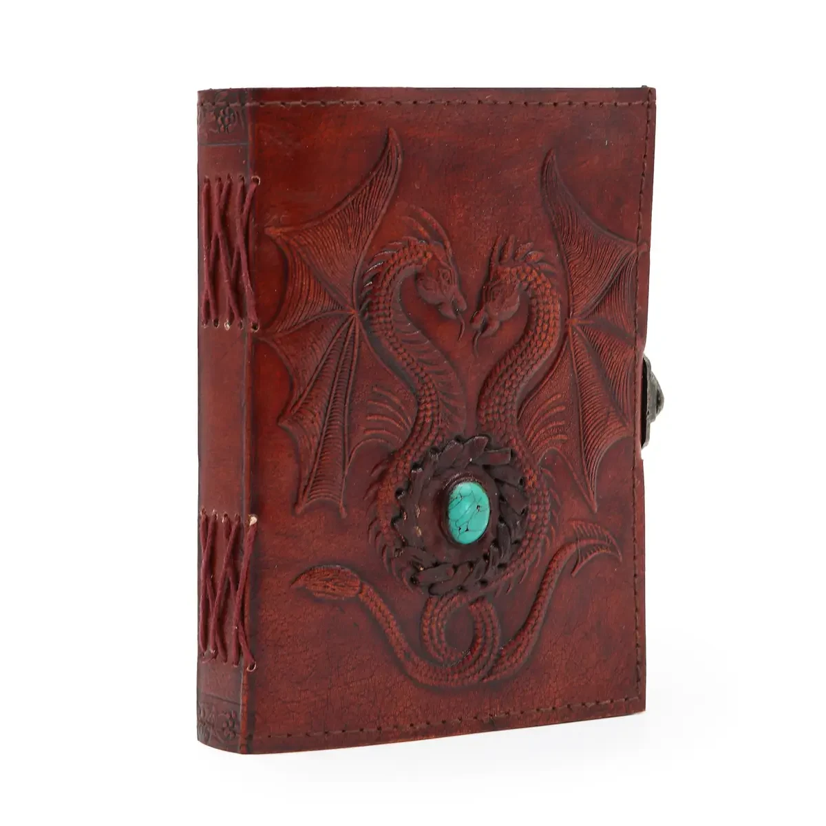 Carnet en cuir deux dragons rouge brun, 17,5 × 12,5 cm - Pause Papier