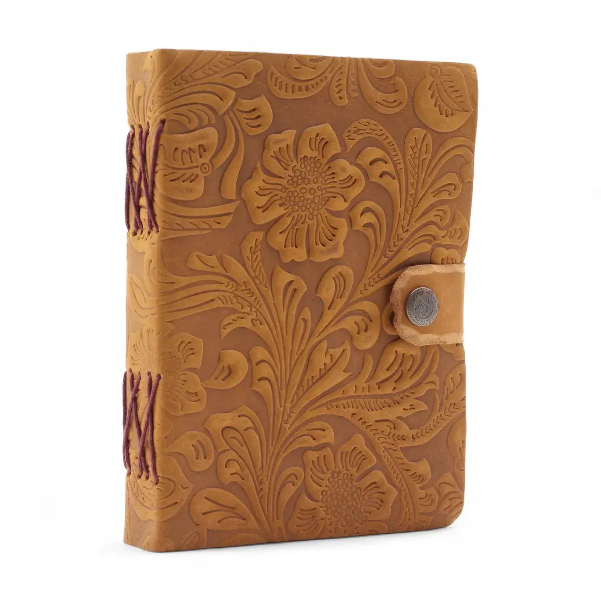 Carnet en cuir fleurs embossées brun clair, 17,8 × 12,7 cm - Pause Papier