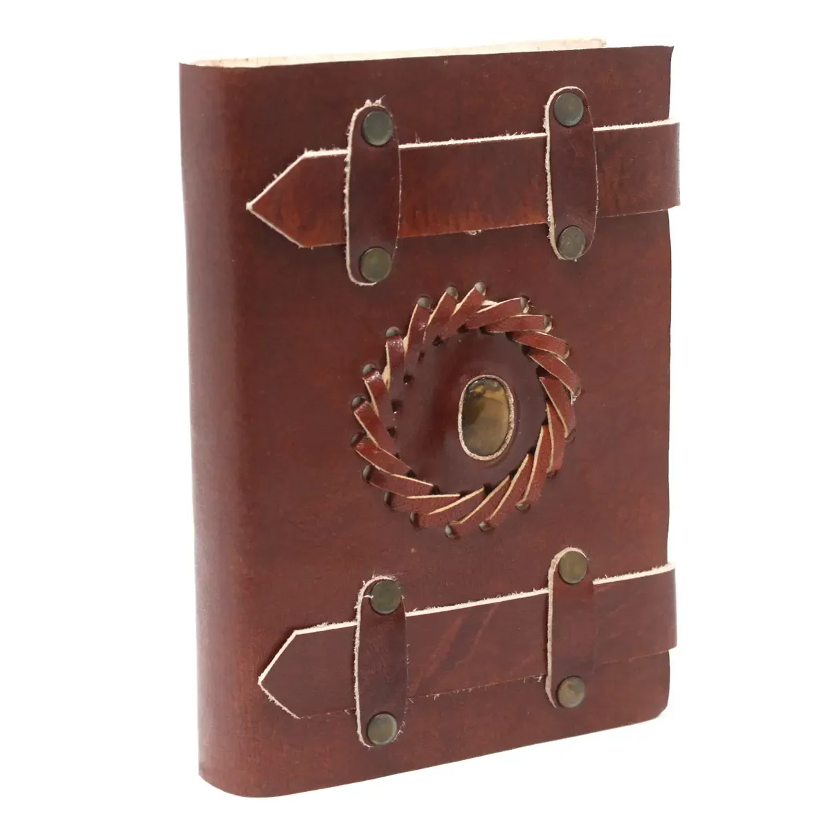Carnet en cuir œil-de-tigre et lanières, 15 × 10 cm - Pause Papier