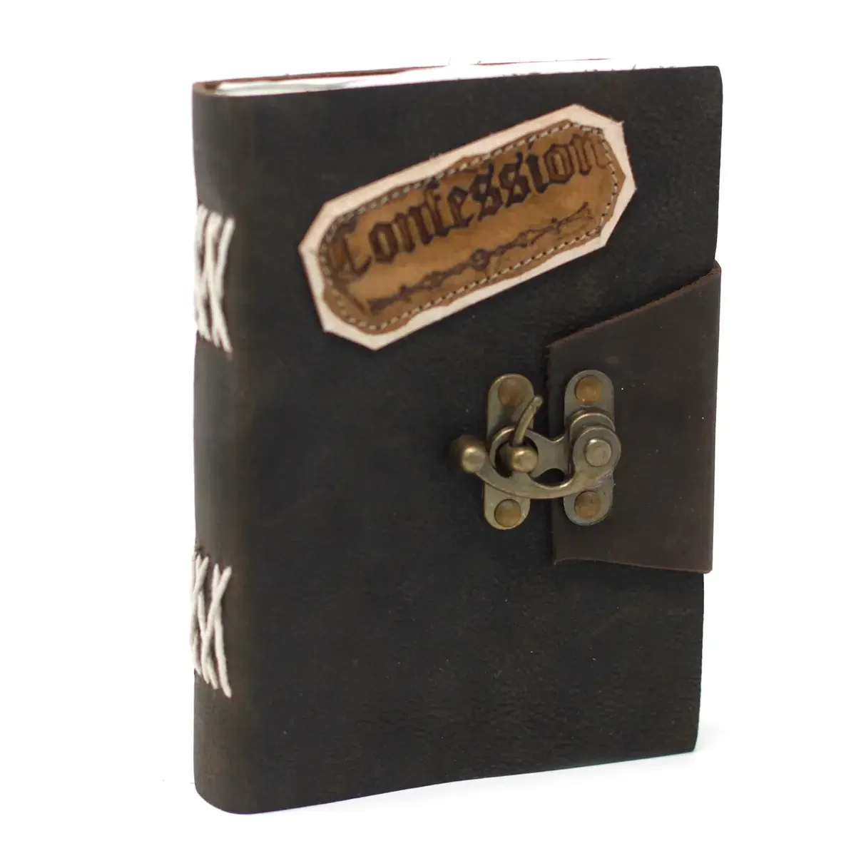 Carnet en cuir noir, inscription Confessions, 18 × 13 cm - Pause Papier