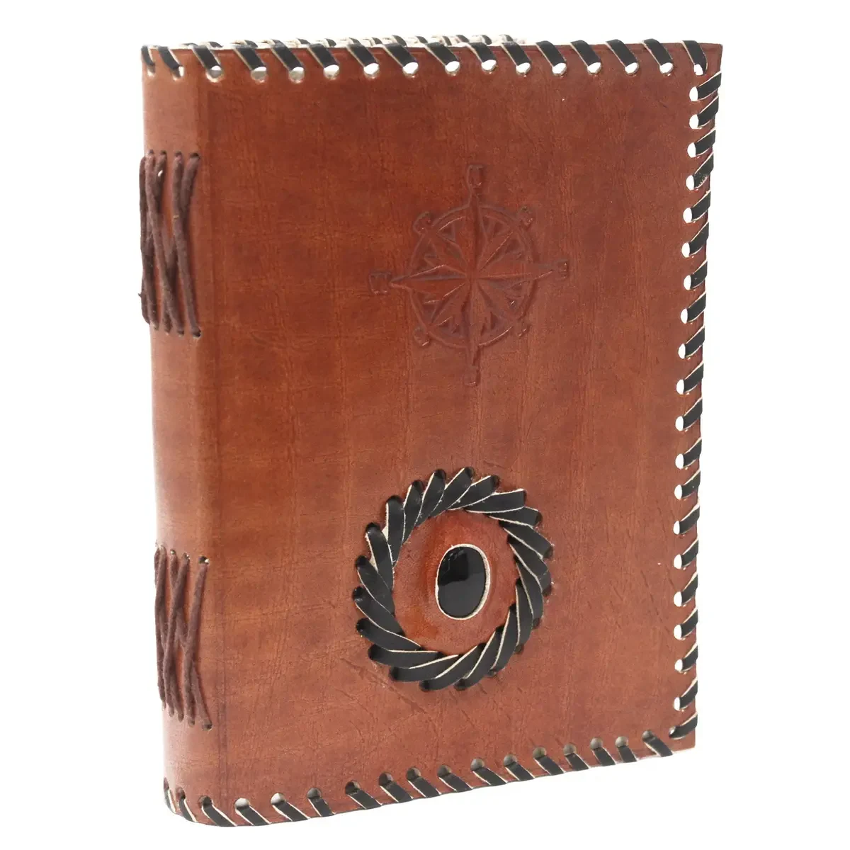 Carnet en cuir onyx et boussole décorative, 17 × 12 cm - Pause Papier