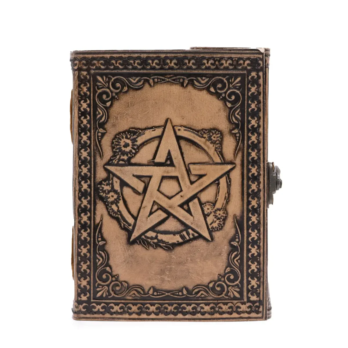 Carnet en cuir pentacle gris vieilli, 17,5 × 12,5 cm - Pause Papier