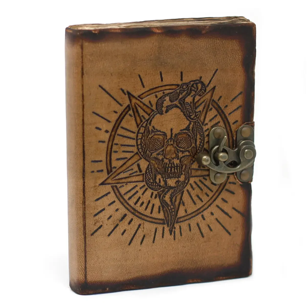 Carnet en cuir pentagone et crâne, 18 × 13 cm - Pause Papier