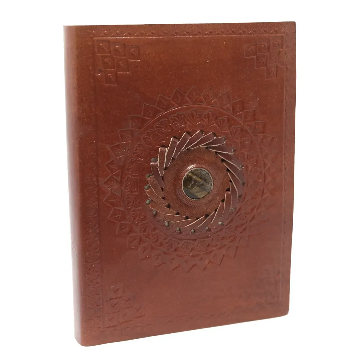 Carnet en cuir pierre œil-de-tigre, 17 × 12 cm - Pause Papier