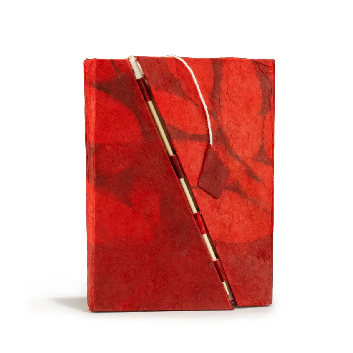 Carnet en papier lokta fleurs rubis, fermeture bambou, 15 × 12 cm - Pause Papier