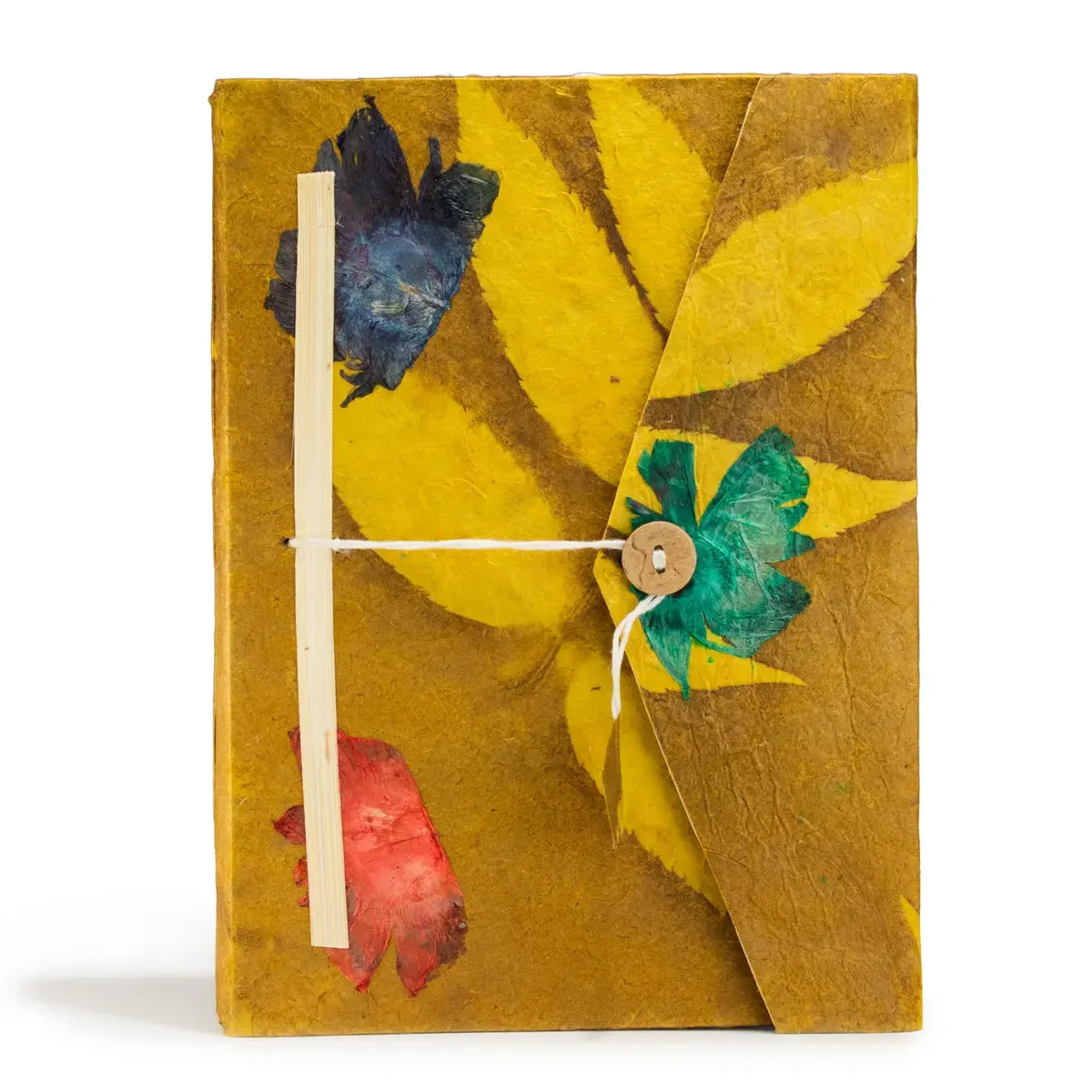 Carnet en papier lokta grandes fleurs olive, 21 × 15 cm - Pause Papier