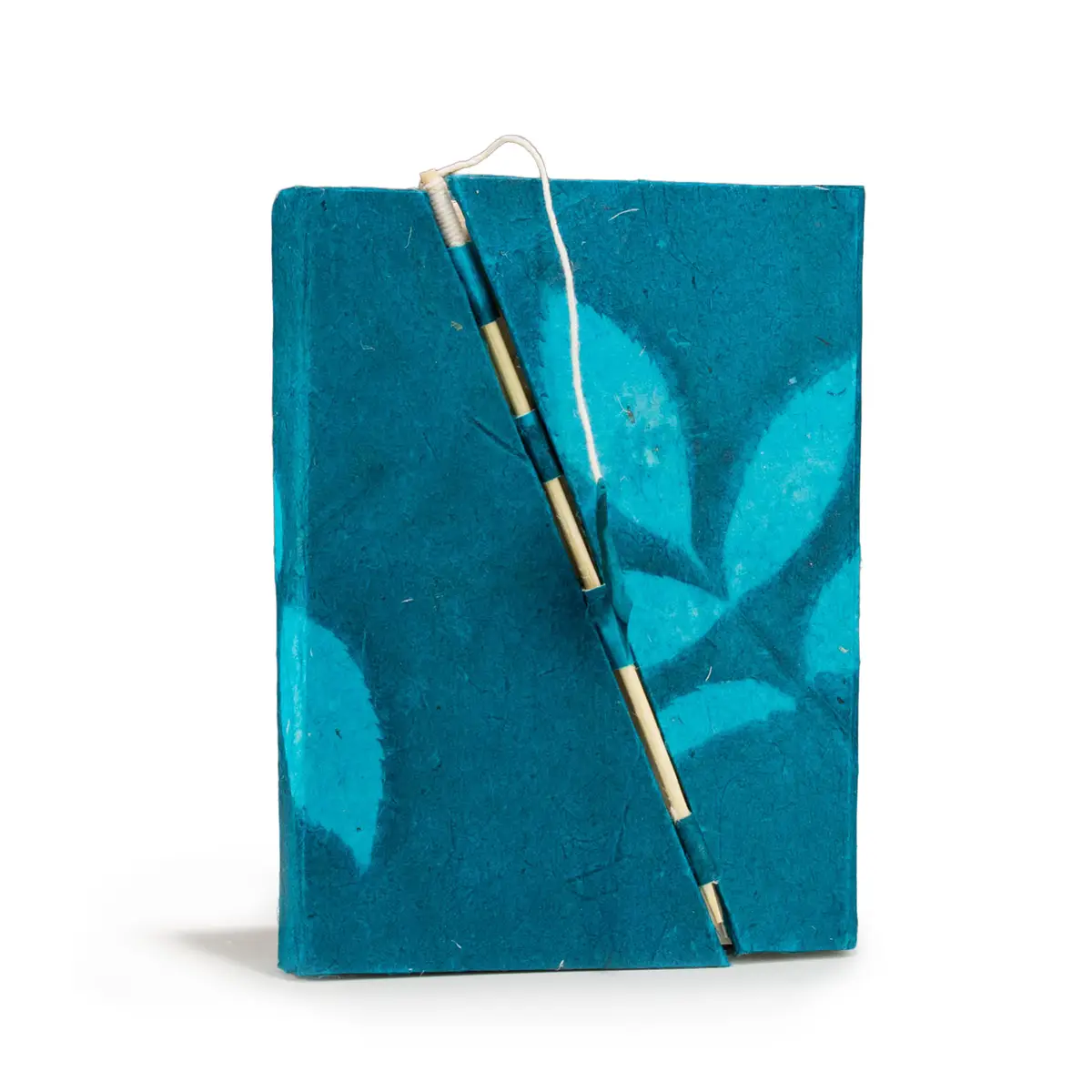 Carnet floral Lokta à fermeture bambou — Bleu nuit, 15 × 12 cm - Pause Papier