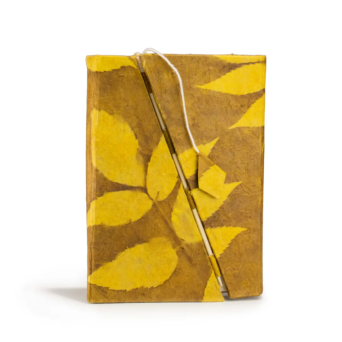 Carnet floral Lokta à fermeture bambou — Brun moutarde, 15 × 12 cm - Pause Papier
