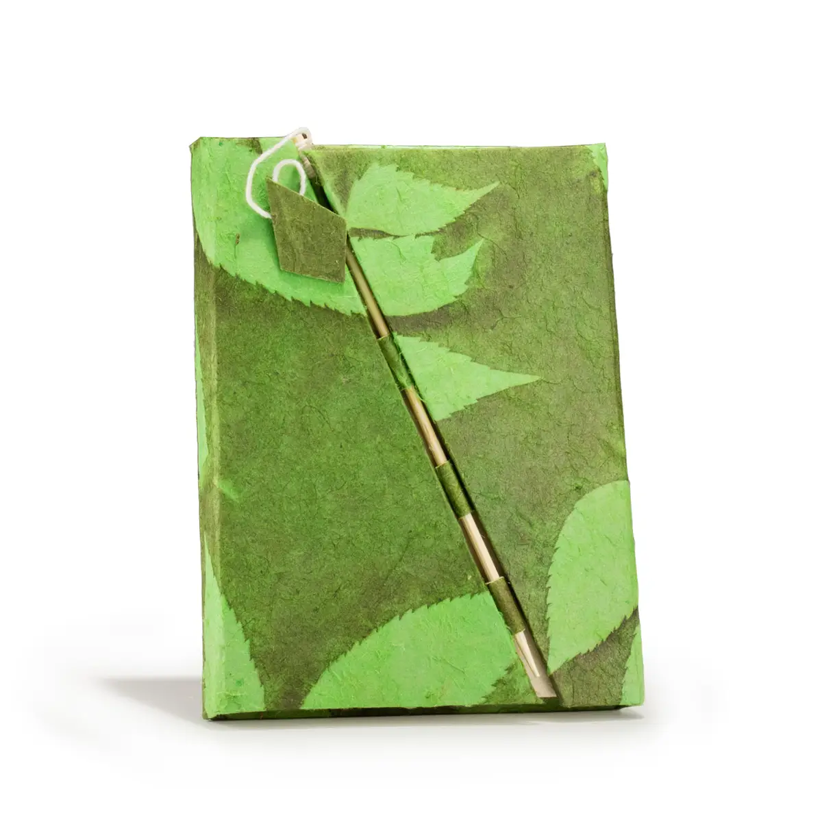 Carnet floral Lokta à fermeture bambou — Vert mousse, 15 × 12 cm - Pause Papier