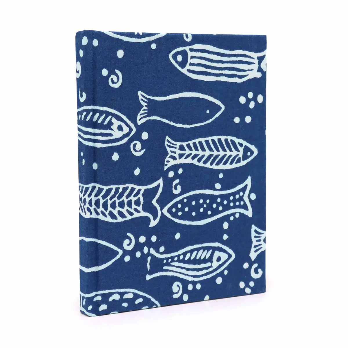 Carnet relié en coton, poissons indigo, 96 pages - Photo 1