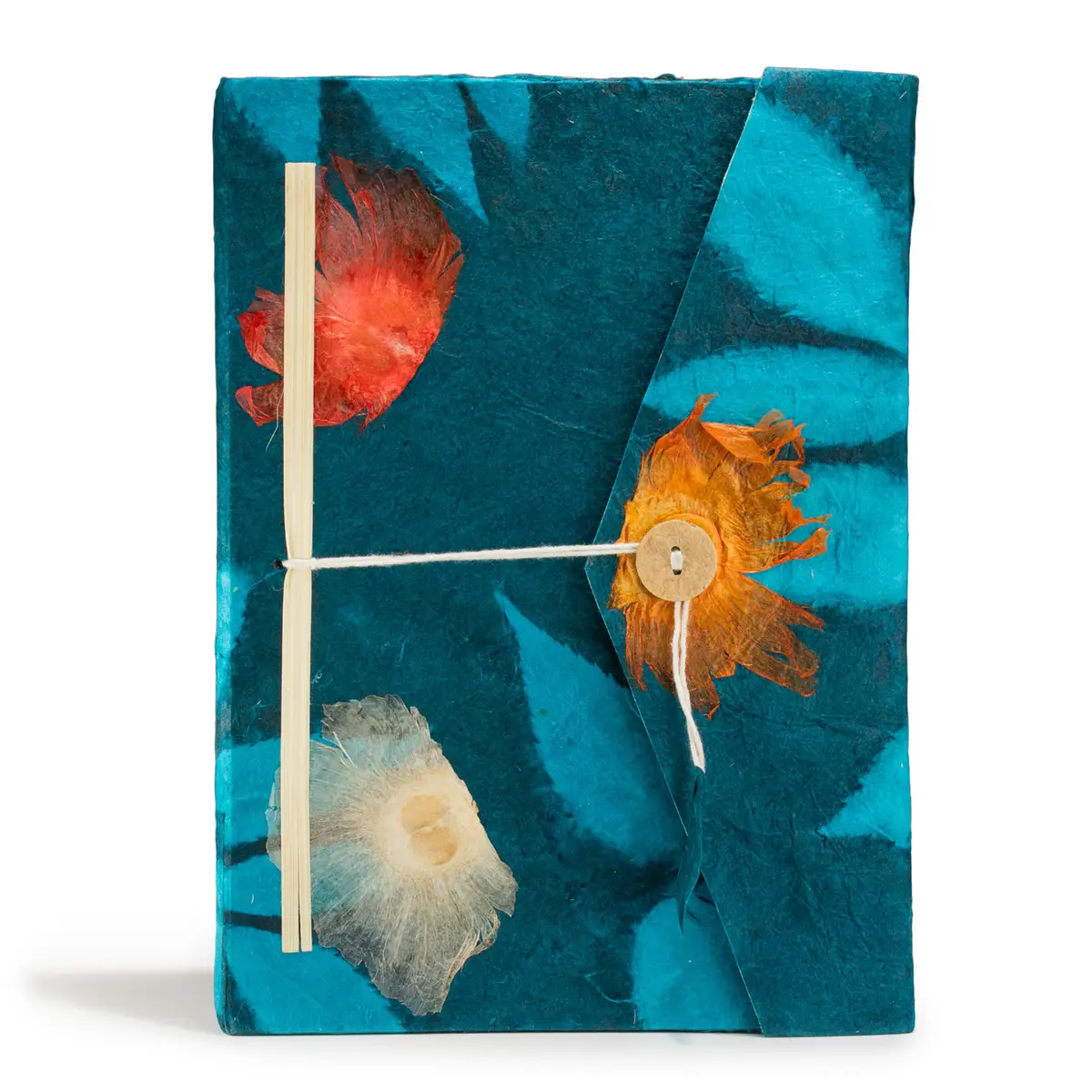 Grand carnet floral Lokta avec marque-page — Bleu nuit, 21 × 15 cm - Pause Papier