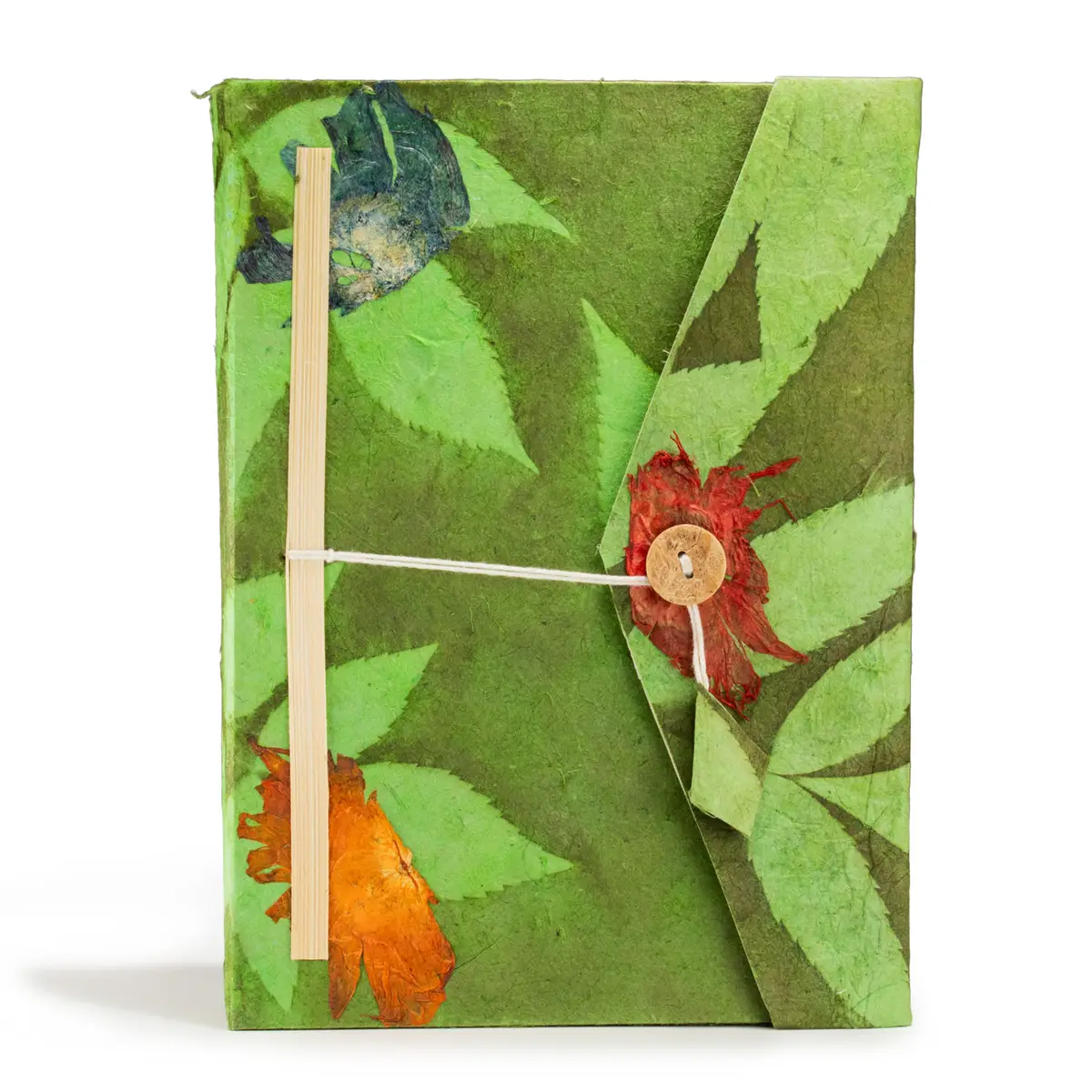 Grand carnet floral Lokta avec marque-page — Vert mousse, 21 × 15 cm - Pause Papier