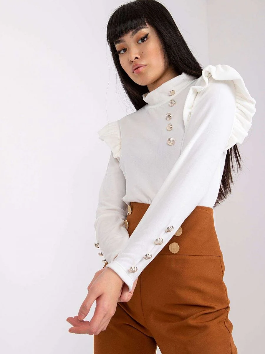 Blouse blanche effet velours à volants - Italy Moda - Vestiaire Clair